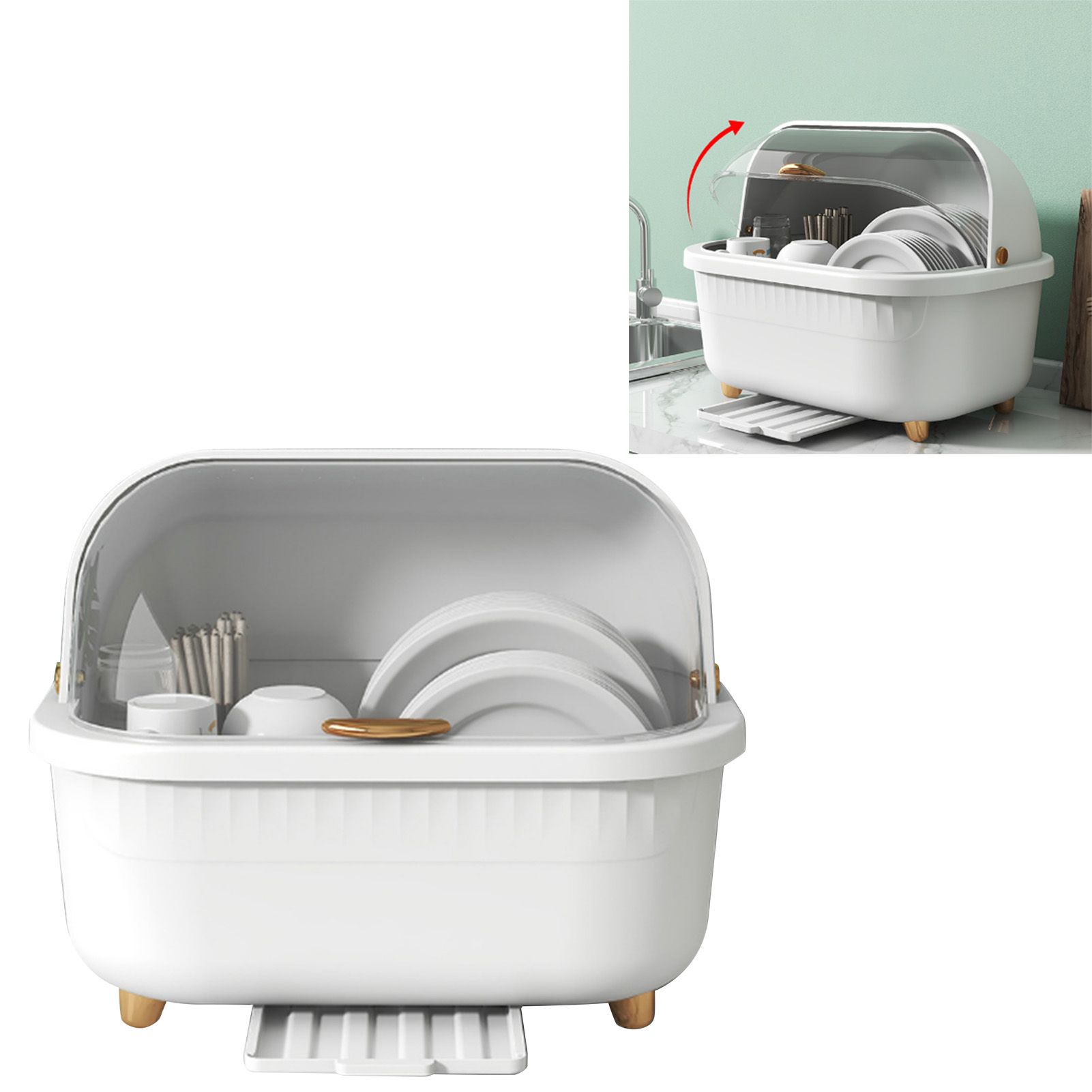 Dish Drying Box Multifunctional Space Saving Dish Drainer with Lid Cover for view 5
