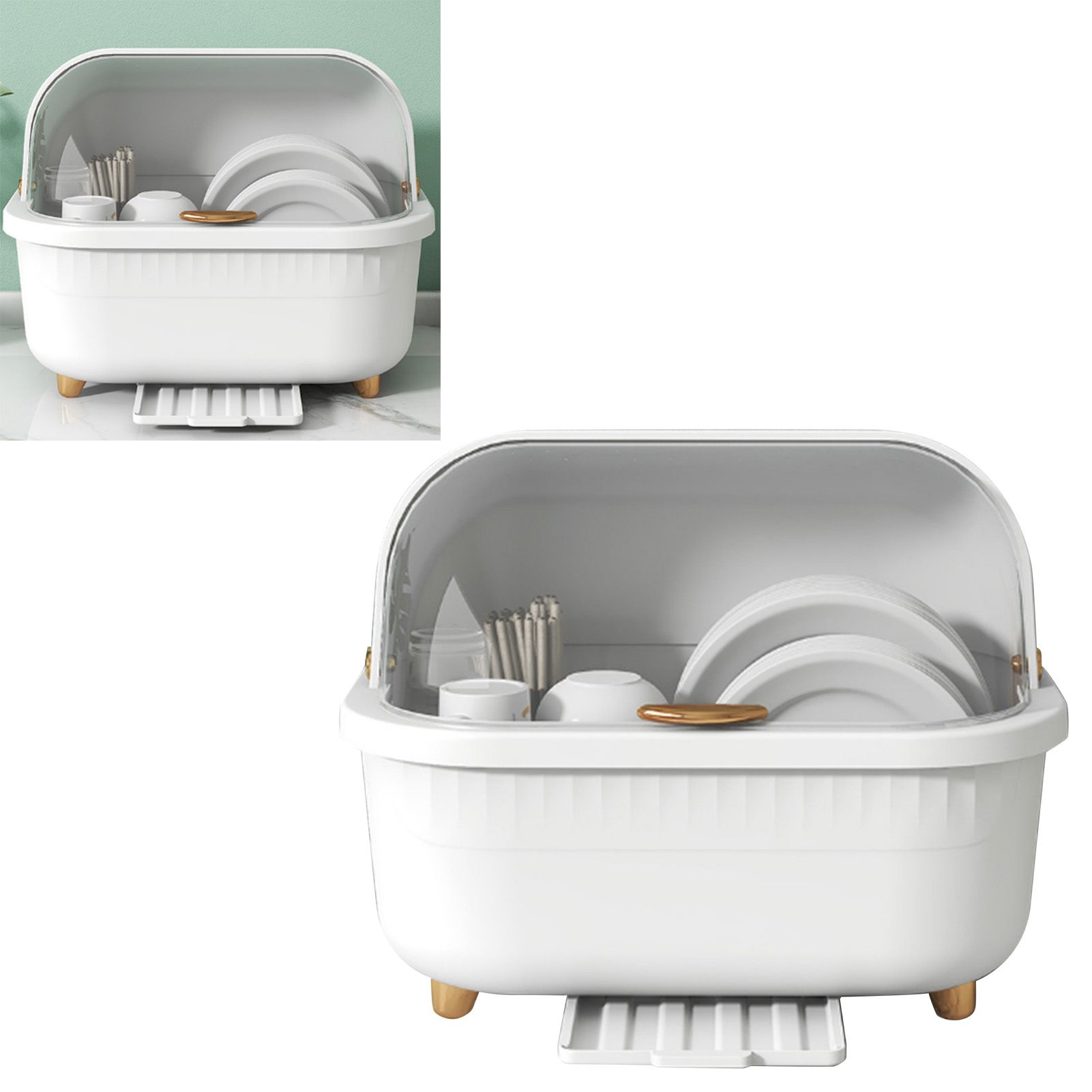 Dish Drying Box Multifunctional Space Saving Dish Drainer with Lid Cover for view 6