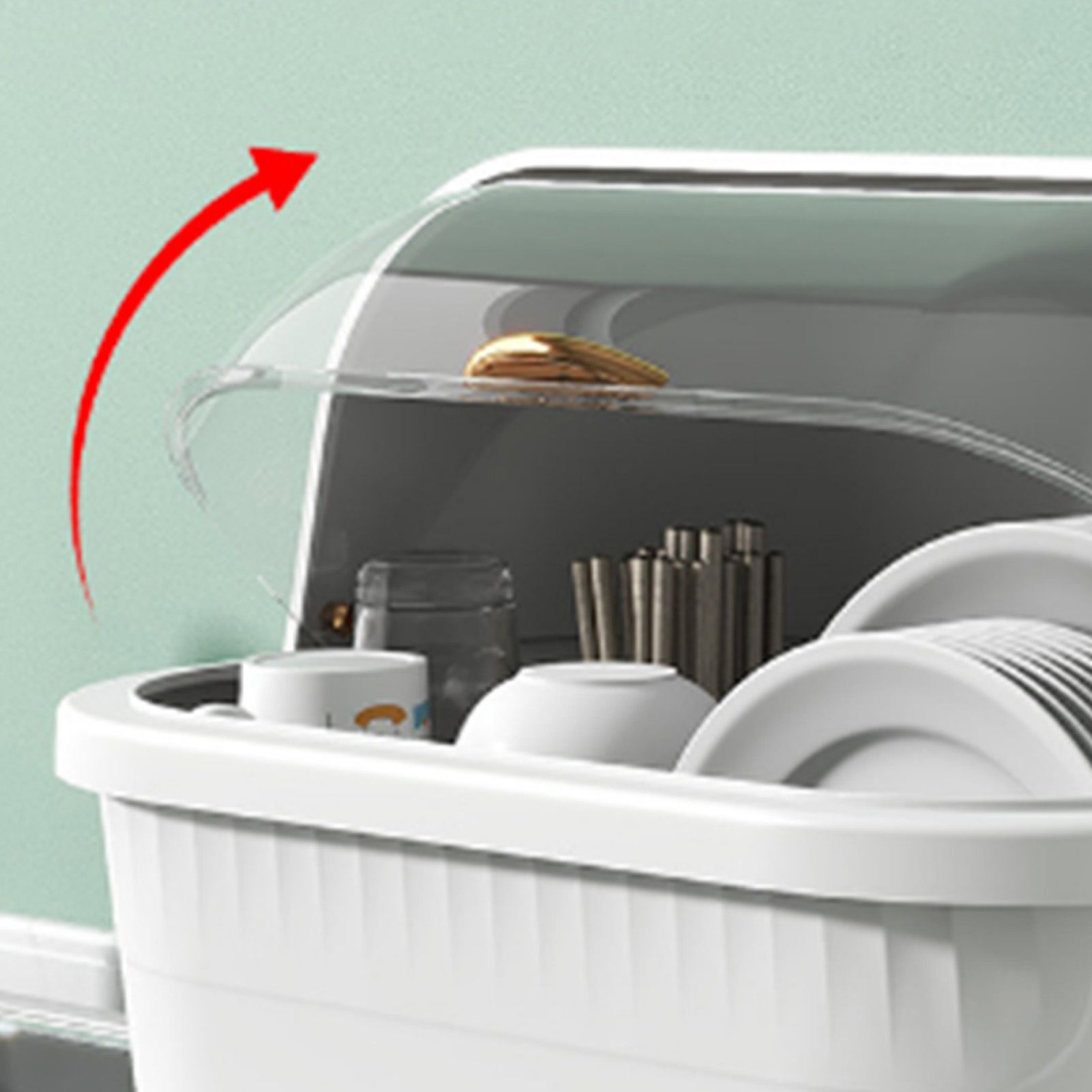 Dish Drying Box Multifunctional Space Saving Dish Drainer with Lid Cover for view 8