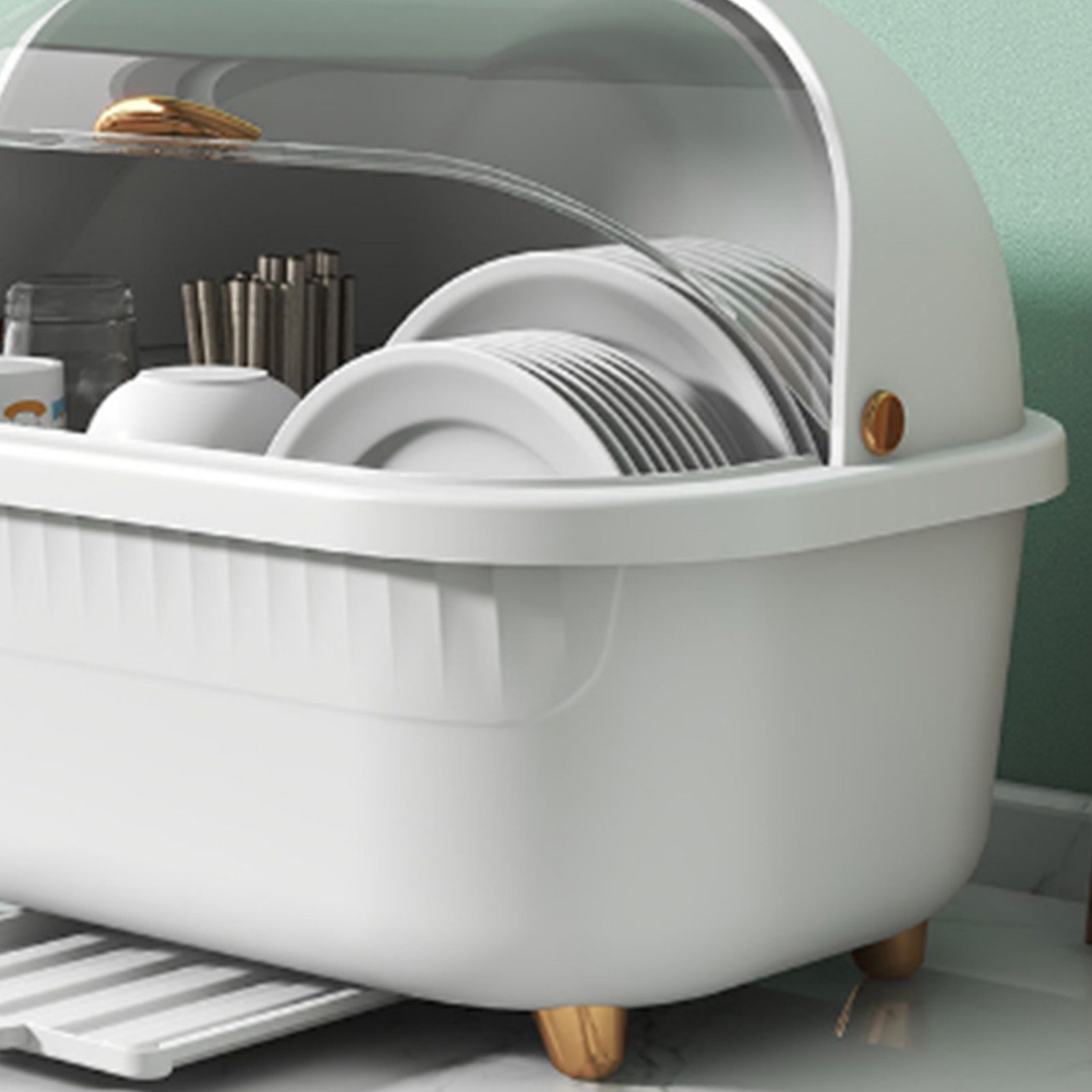 Dish Drying Box Multifunctional Space Saving Dish Drainer with Lid Cover for view 9