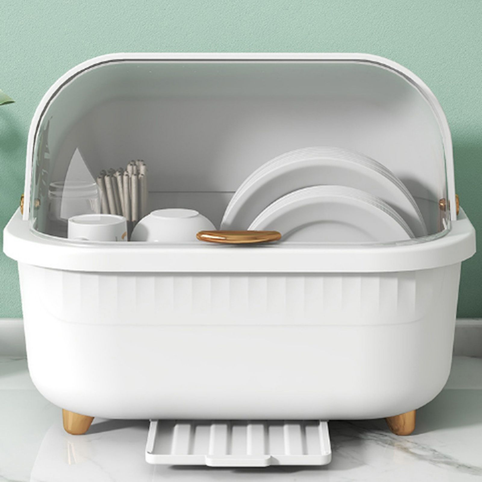 Dish Drying Box Multifunctional Space Saving Dish Drainer with Lid Cover for view 10