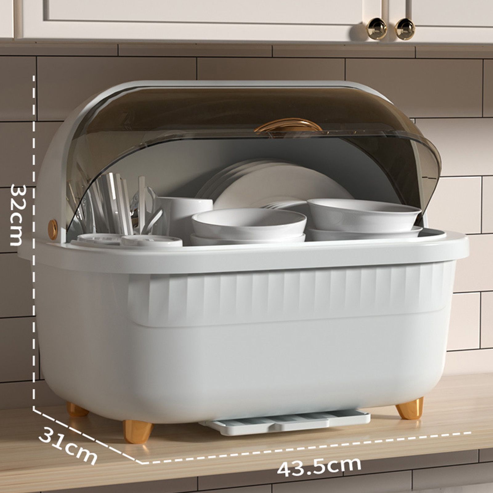 Dish Drying Box Multifunctional Space Saving Dish Drainer with Lid Cover for view 12