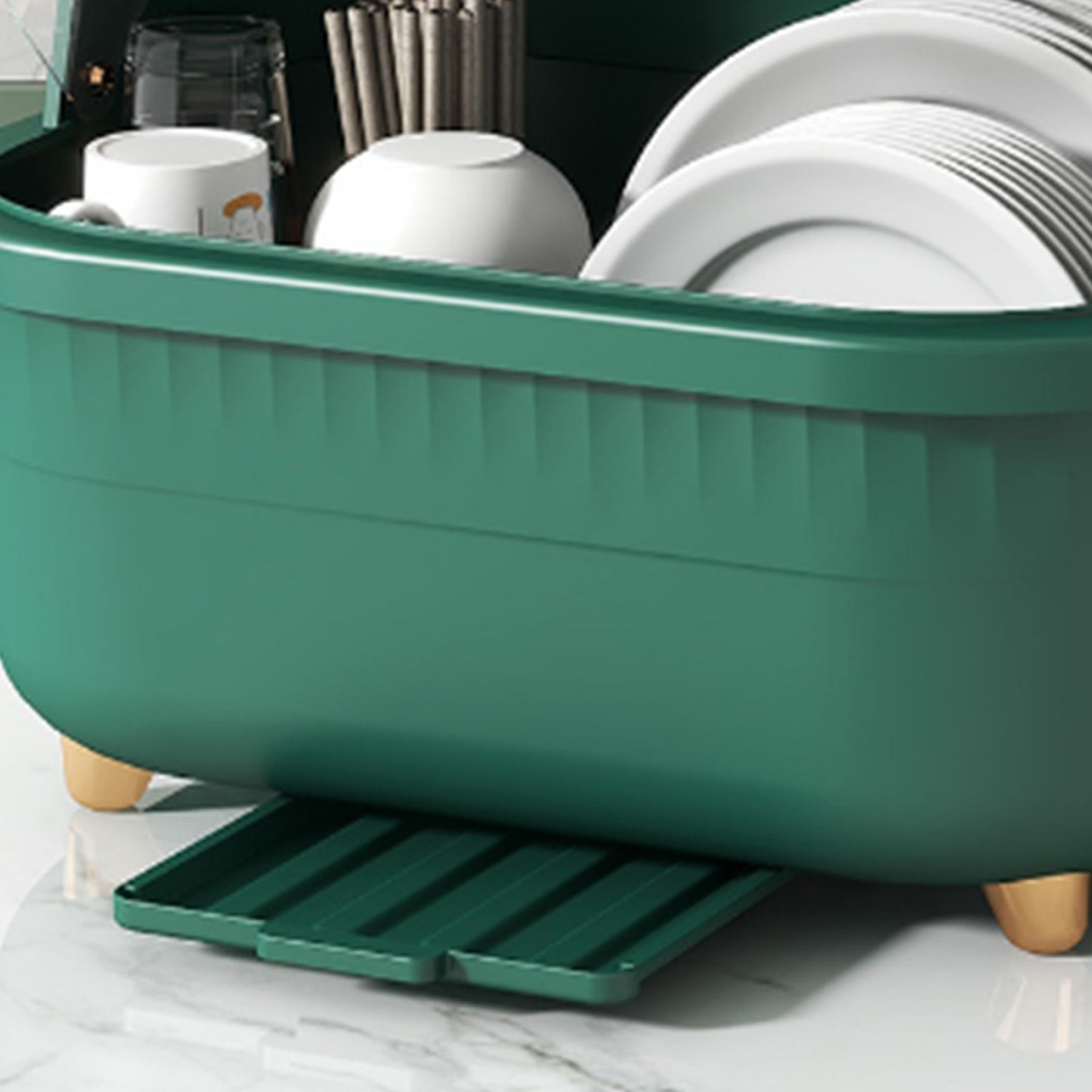 Dish Drying Box Multifunctional Space Saving Dish Drainer with Lid Cover for view 8