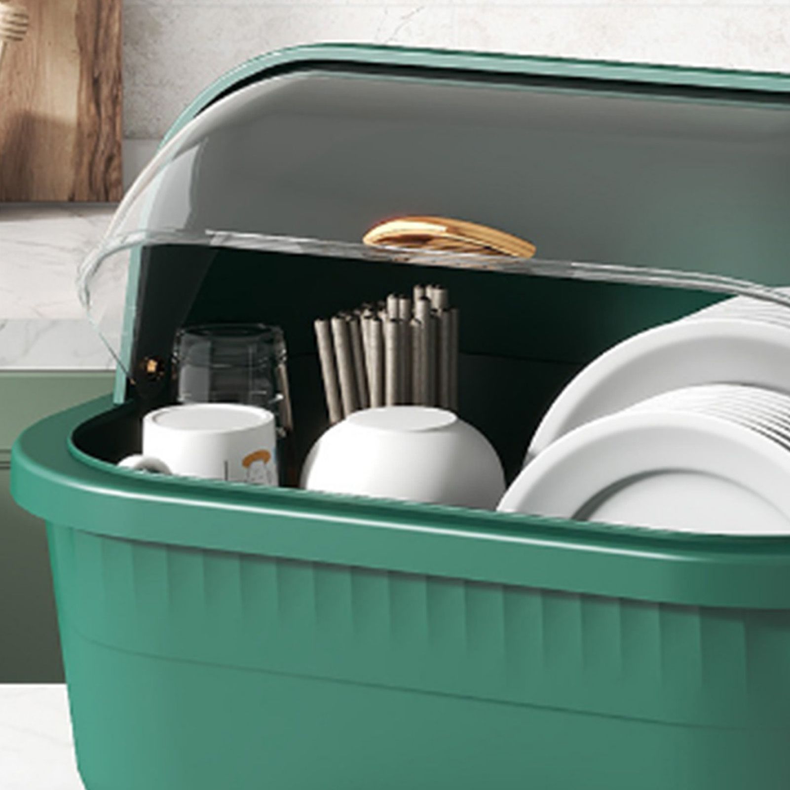Dish Drying Box Multifunctional Space Saving Dish Drainer with Lid Cover for view 7