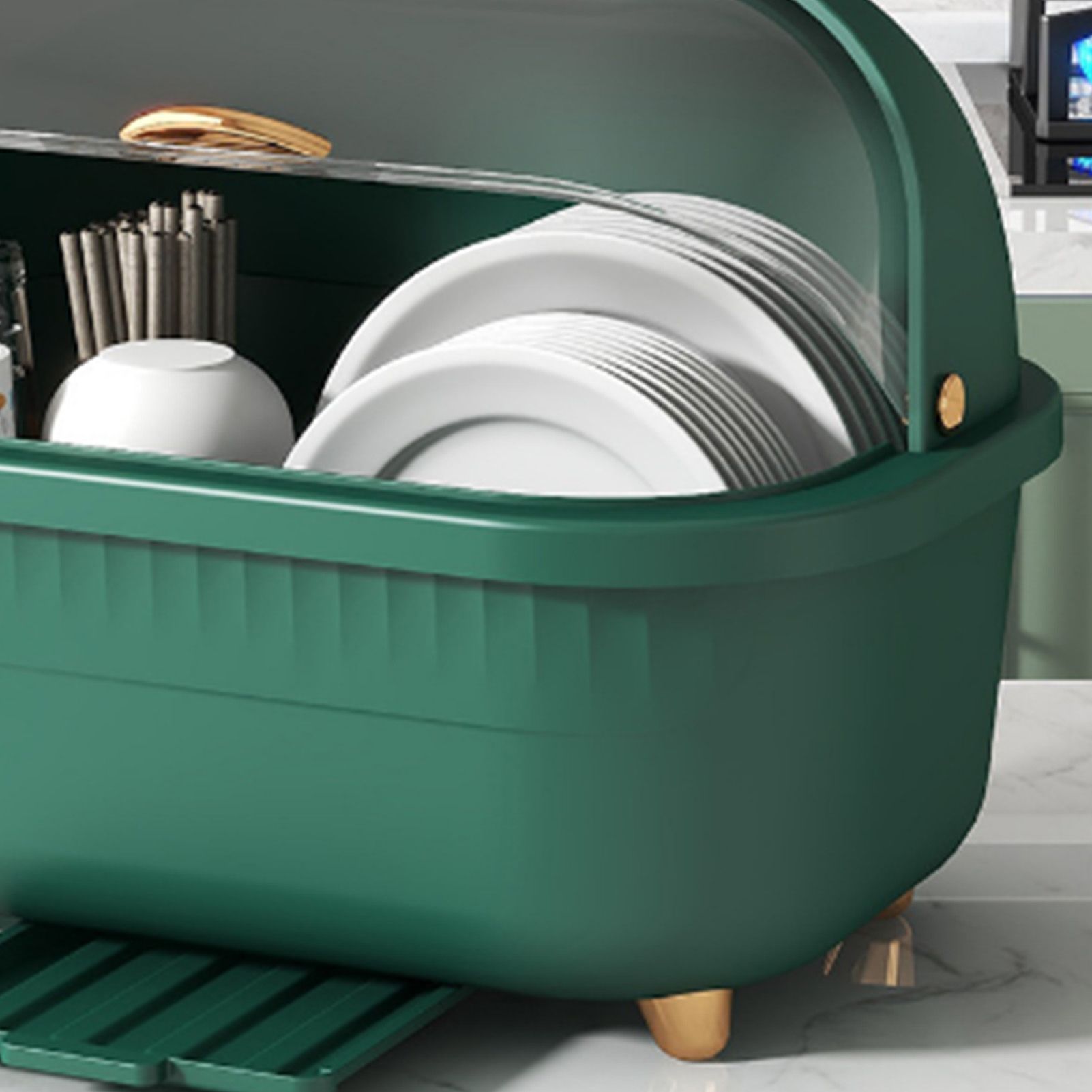 Dish Drying Box Multifunctional Space Saving Dish Drainer with Lid Cover for view 9