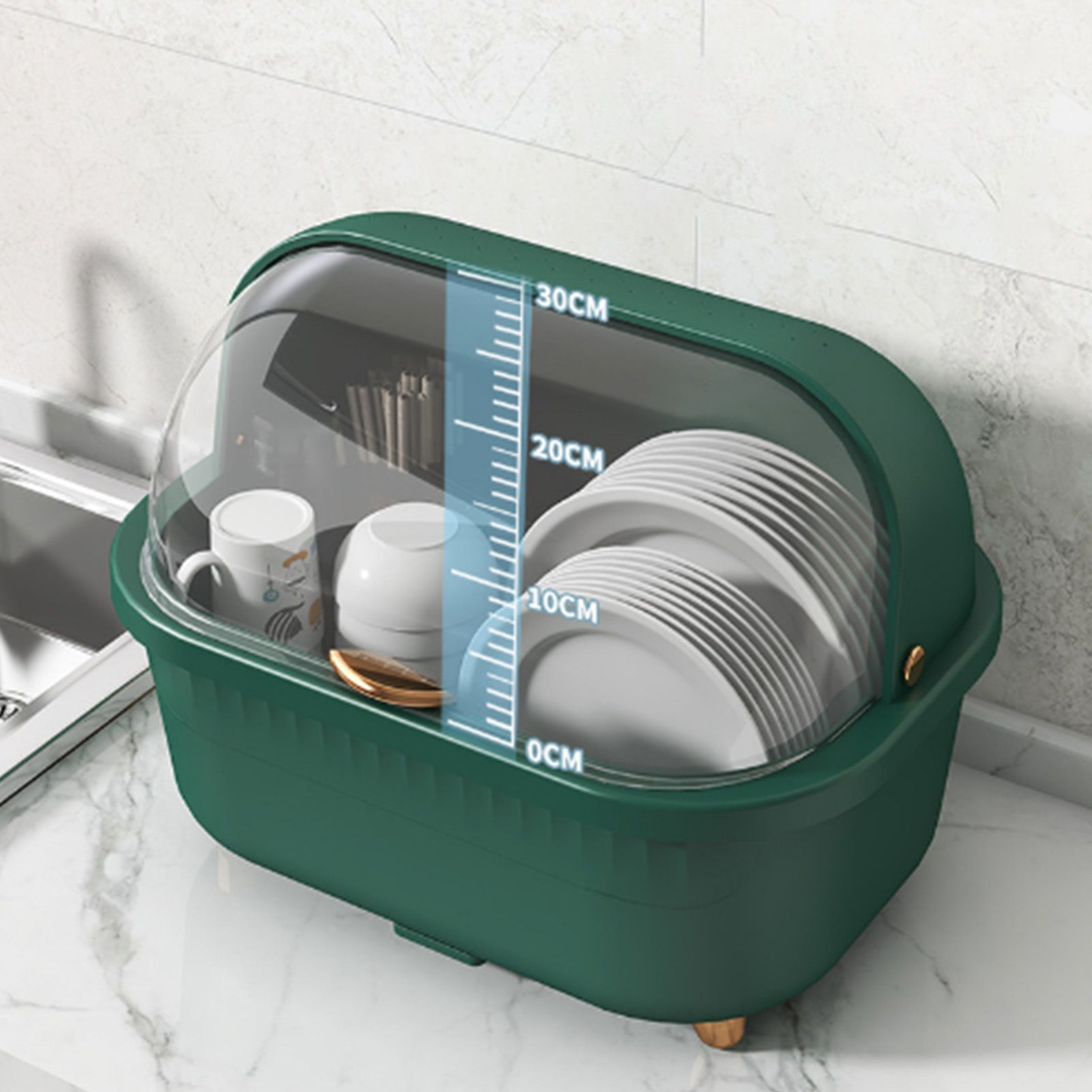 Dish Drying Box Multifunctional Space Saving Dish Drainer with Lid Cover for view 10