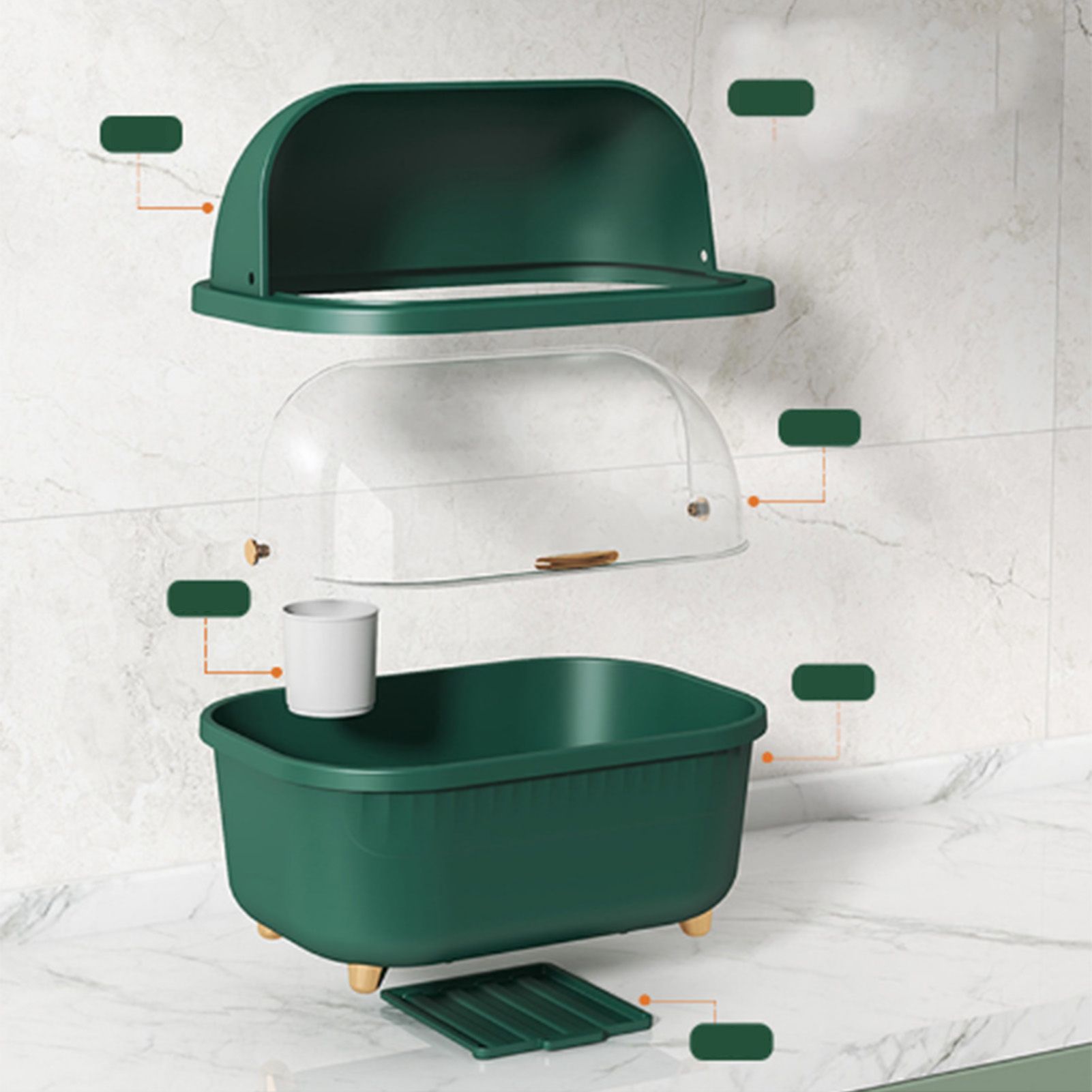 Dish Drying Box Multifunctional Space Saving Dish Drainer with Lid Cover for view 11