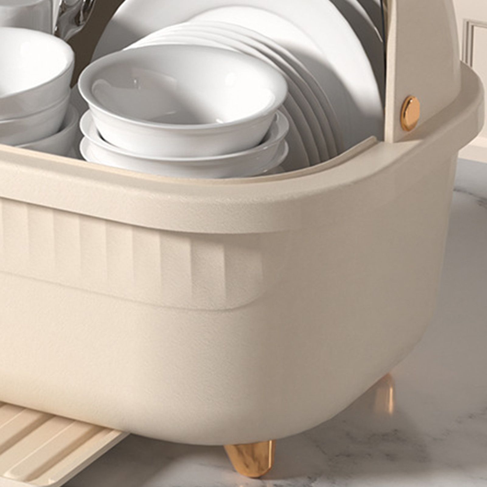 Dish Drying Box Multifunctional Space Saving Dish Drainer with Lid Cover for view 8