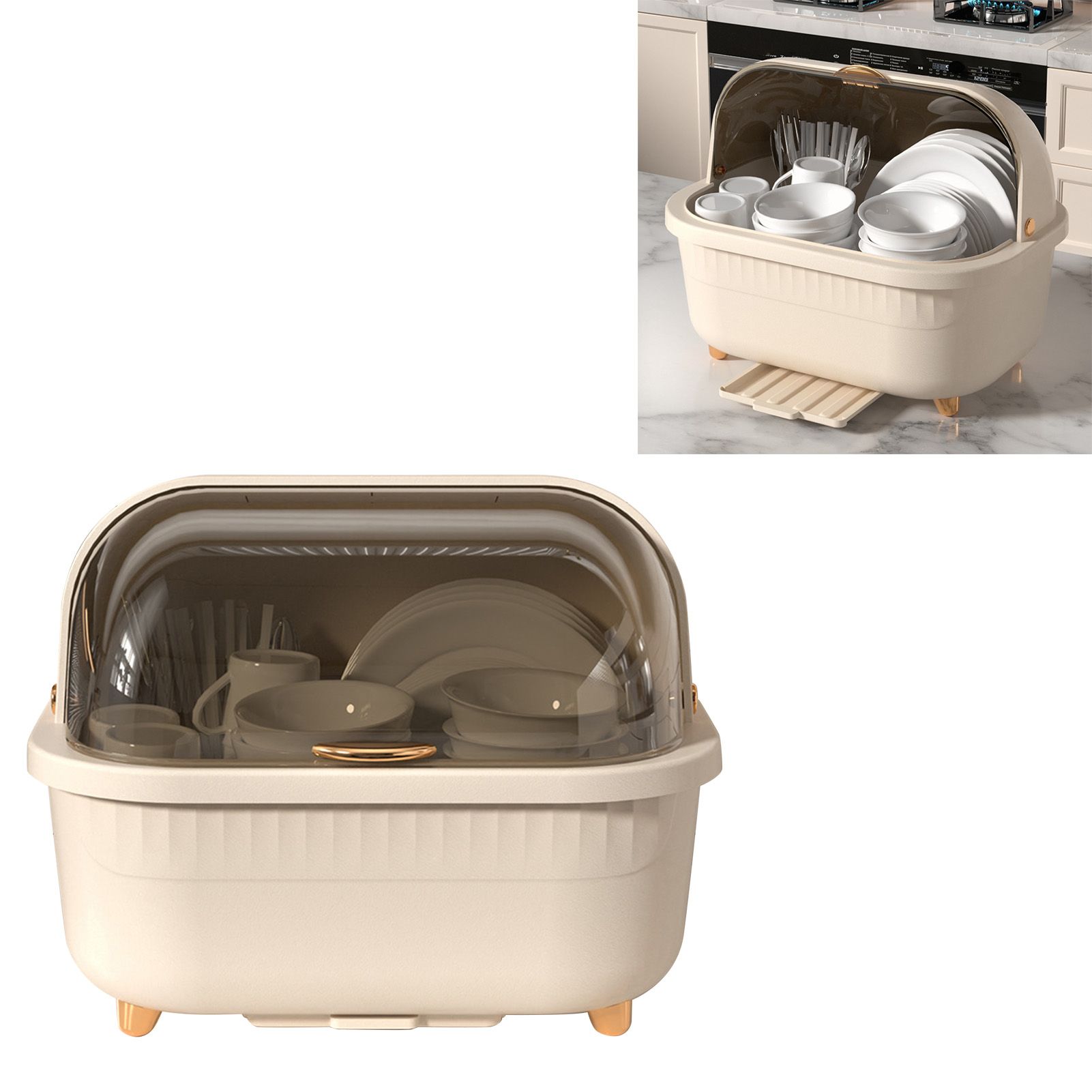 Dish Drying Box Multifunctional Space Saving Dish Drainer with Lid Cover for view 5