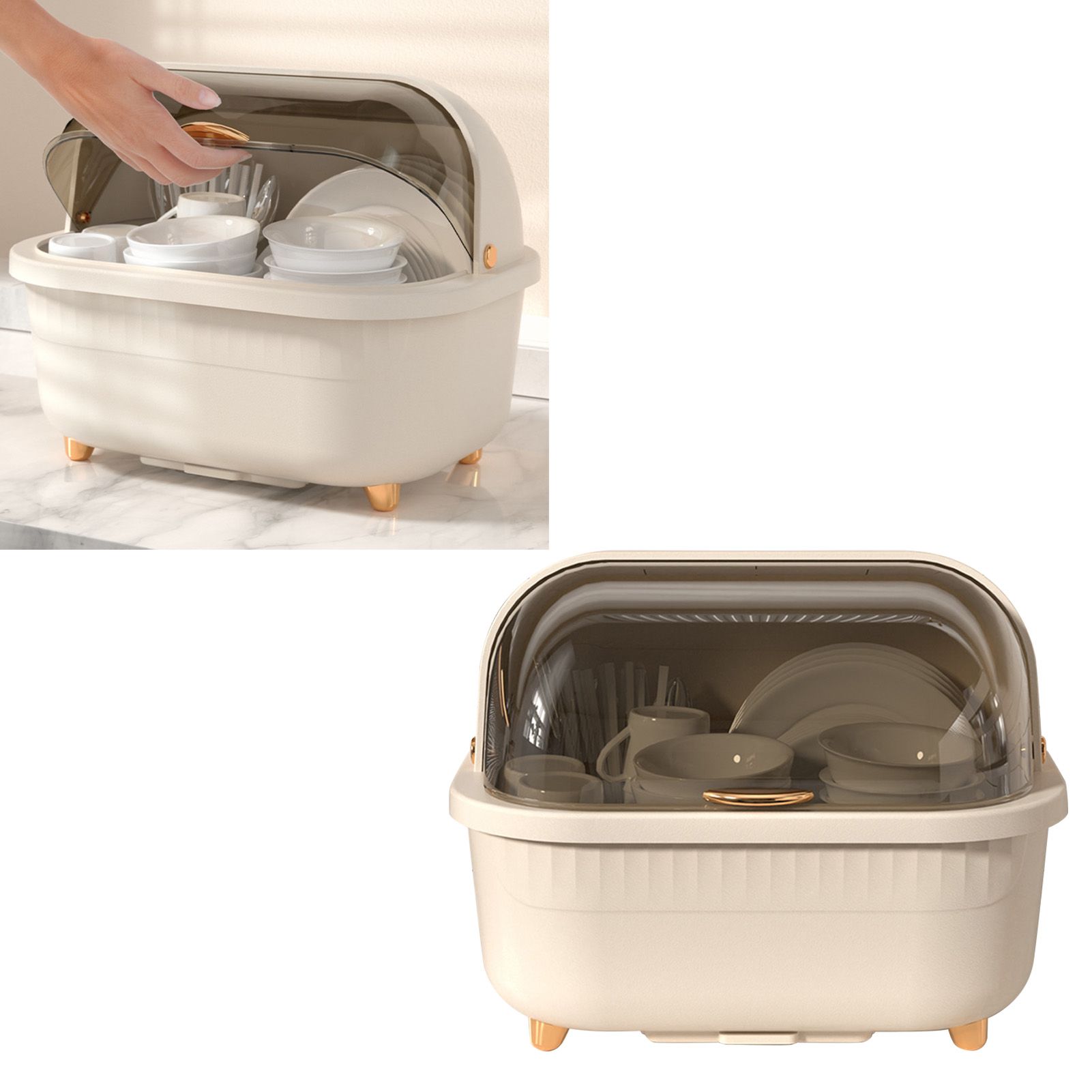 Dish Drying Box Multifunctional Space Saving Dish Drainer with Lid Cover for view 6