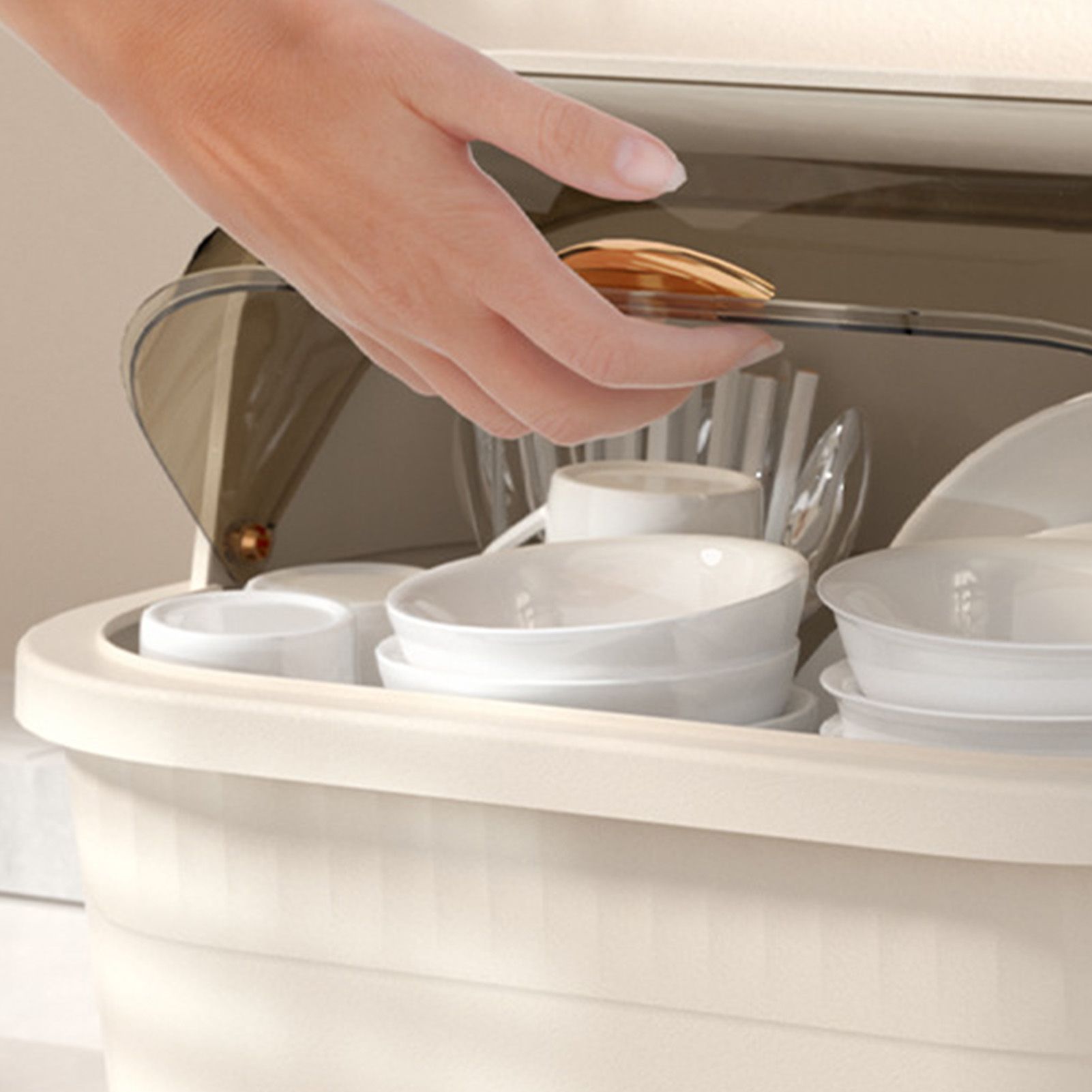 Dish Drying Box Multifunctional Space Saving Dish Drainer with Lid Cover for view 7
