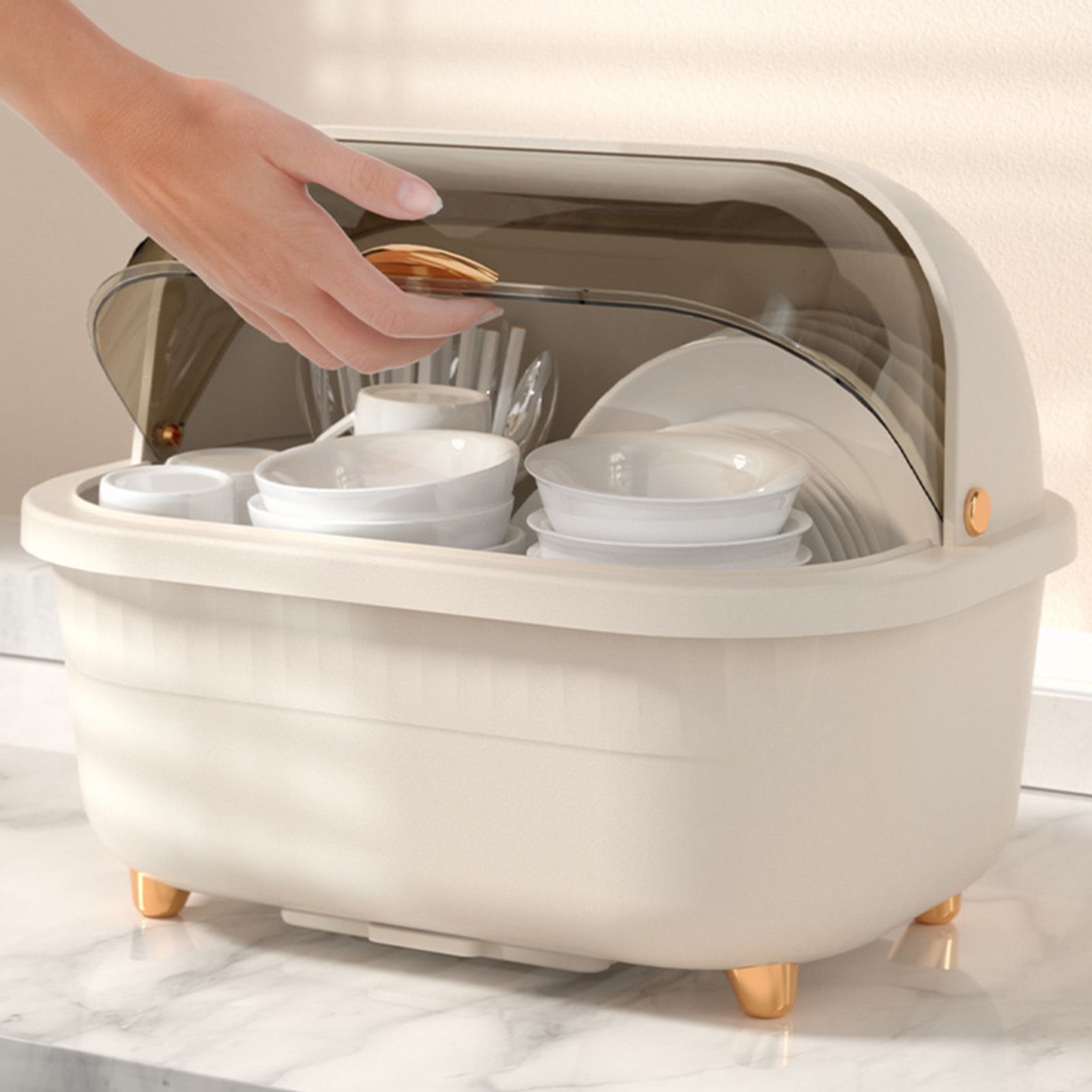 Dish Drying Box Multifunctional Space Saving Dish Drainer with Lid Cover for view 10