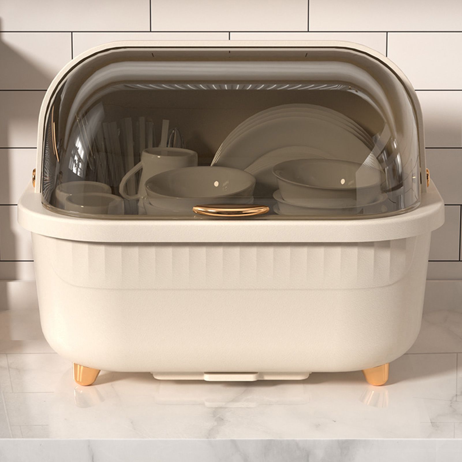 Dish Drying Box Multifunctional Space Saving Dish Drainer with Lid Cover for view 12