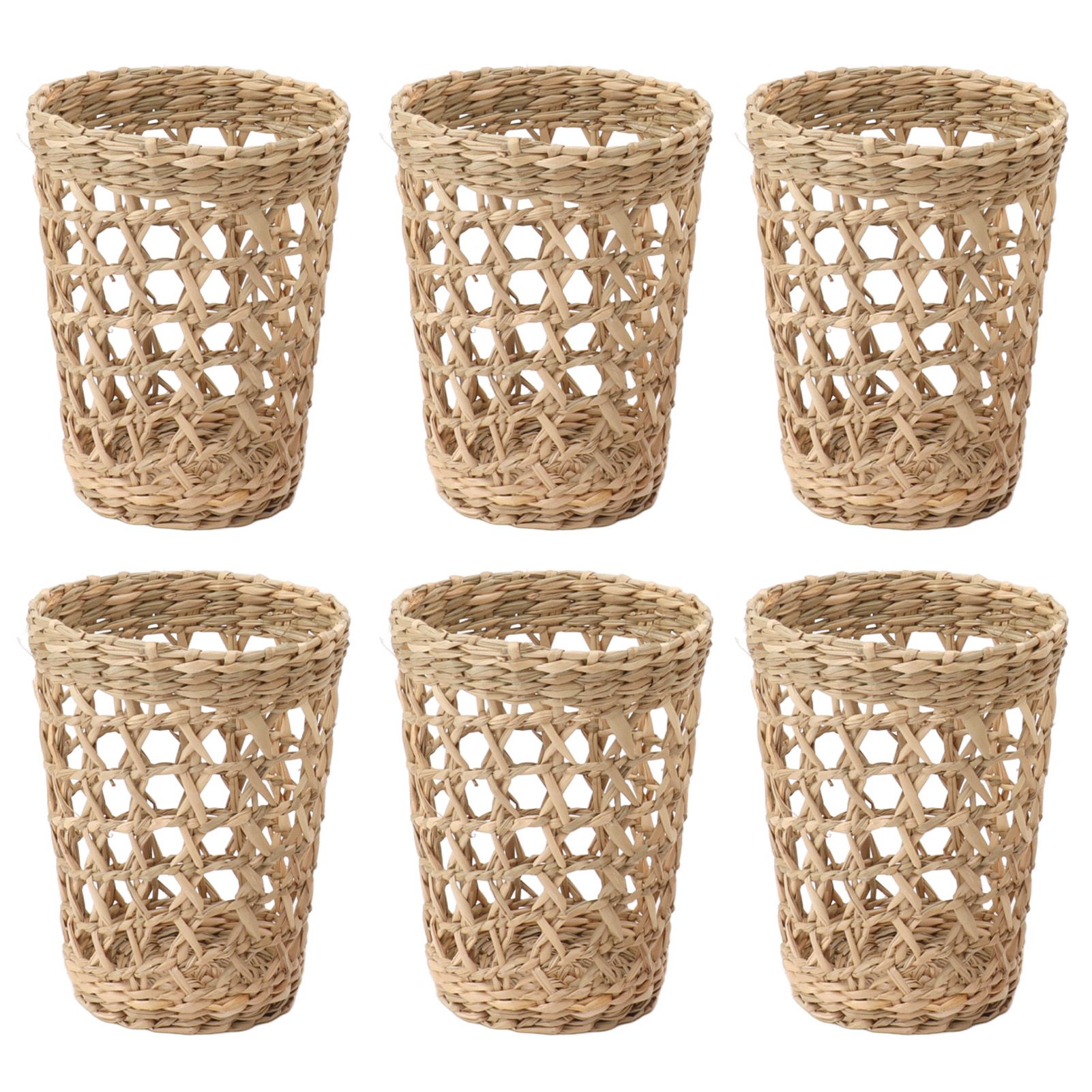 6 PCS Woven Cup Holders Anti Scald Hollow Straw Woven Glass Cup Sleeve for view 2