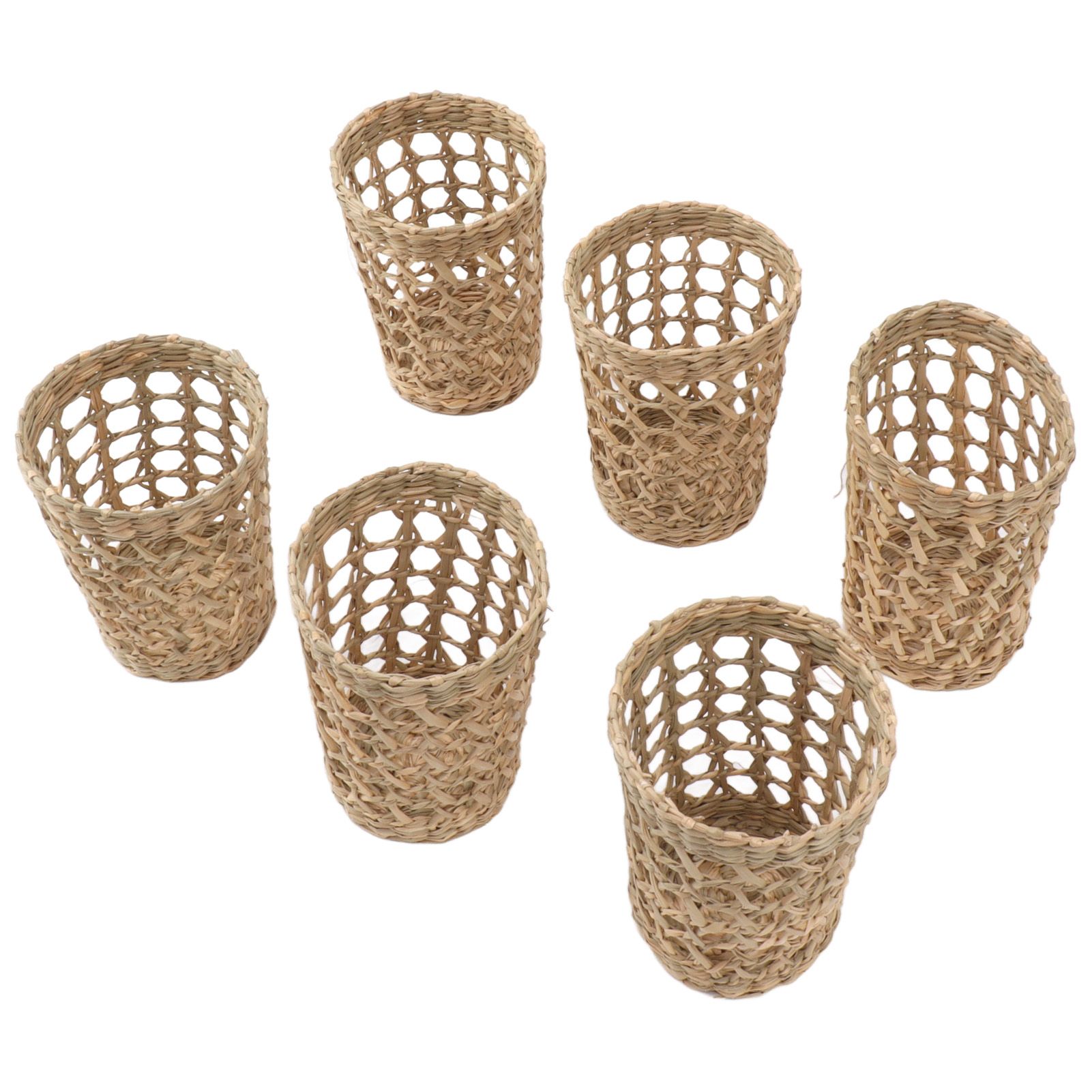 6 PCS Woven Cup Holders Anti Scald Hollow Straw Woven Glass Cup Sleeve for view 3