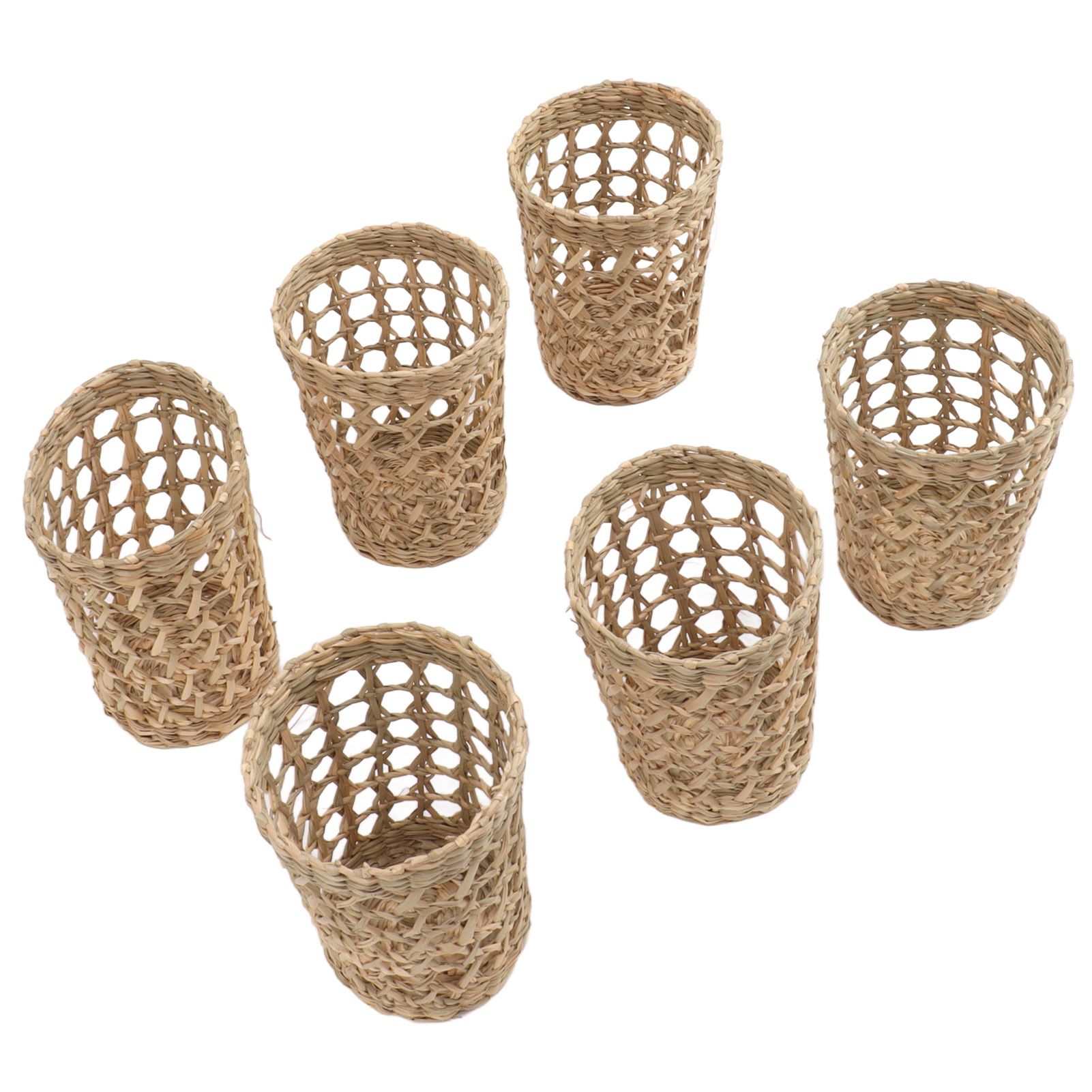 6 PCS Woven Cup Holders Anti Scald Hollow Straw Woven Glass Cup Sleeve for view 4