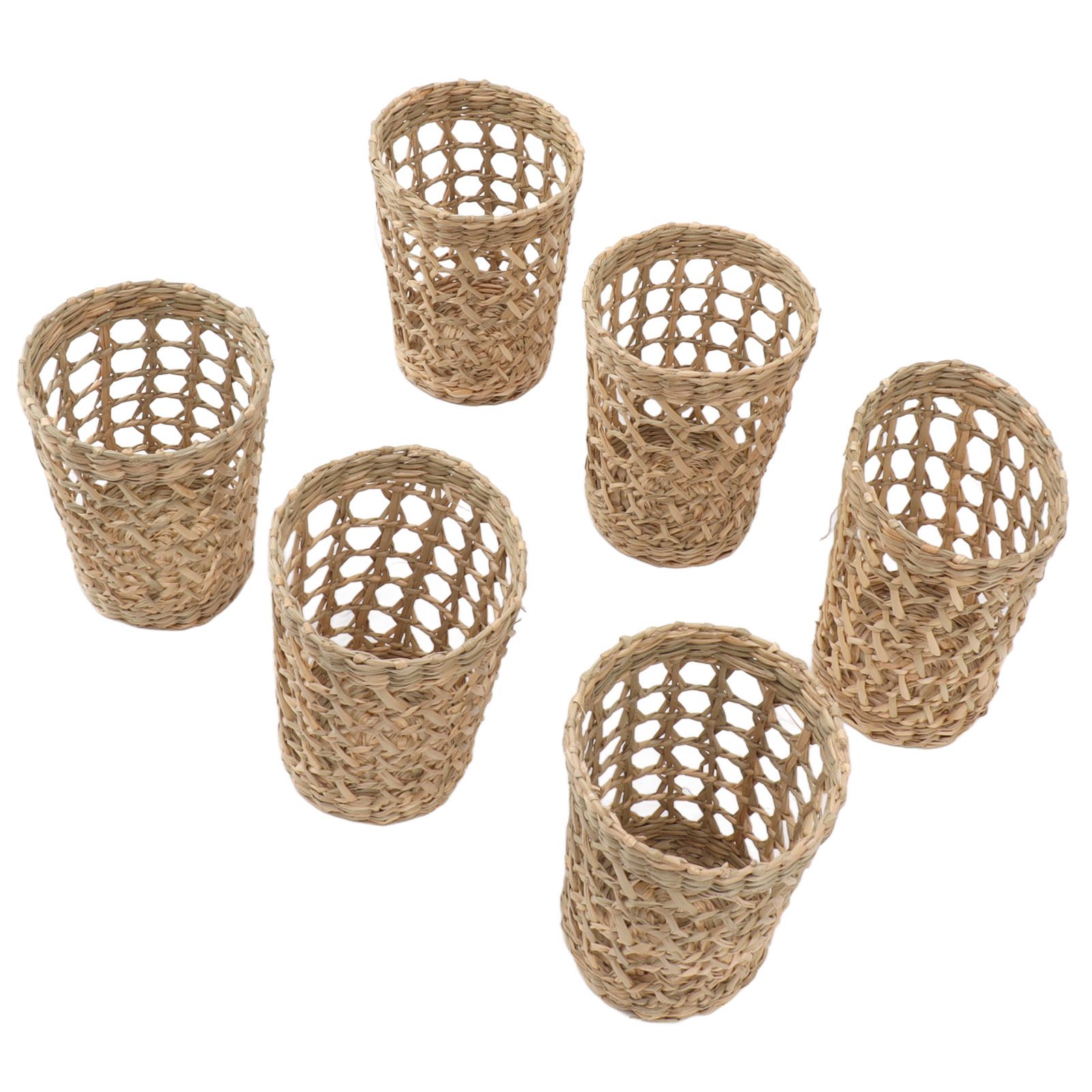6 PCS Woven Cup Holders Anti Scald Hollow Straw Woven Glass Cup Sleeve for view 5