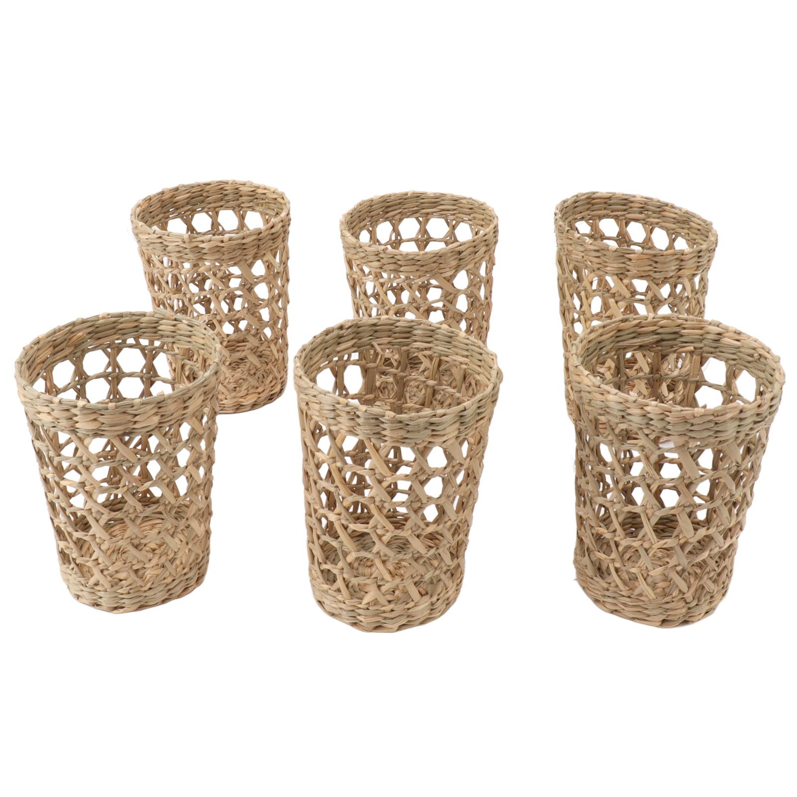 6 PCS Woven Cup Holders Anti Scald Hollow Straw Woven Glass Cup Sleeve for view 7