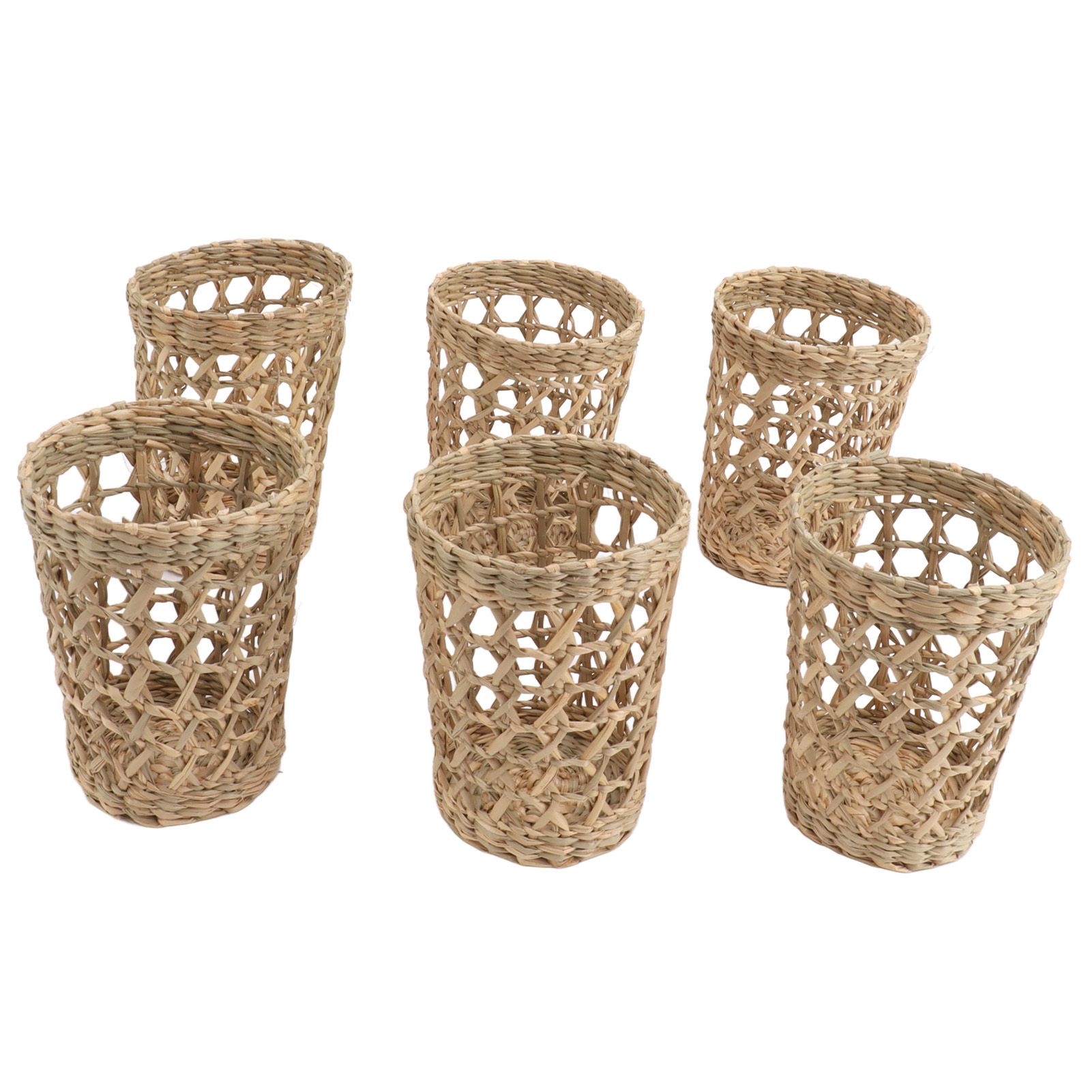 6 PCS Woven Cup Holders Anti Scald Hollow Straw Woven Glass Cup Sleeve for view 8