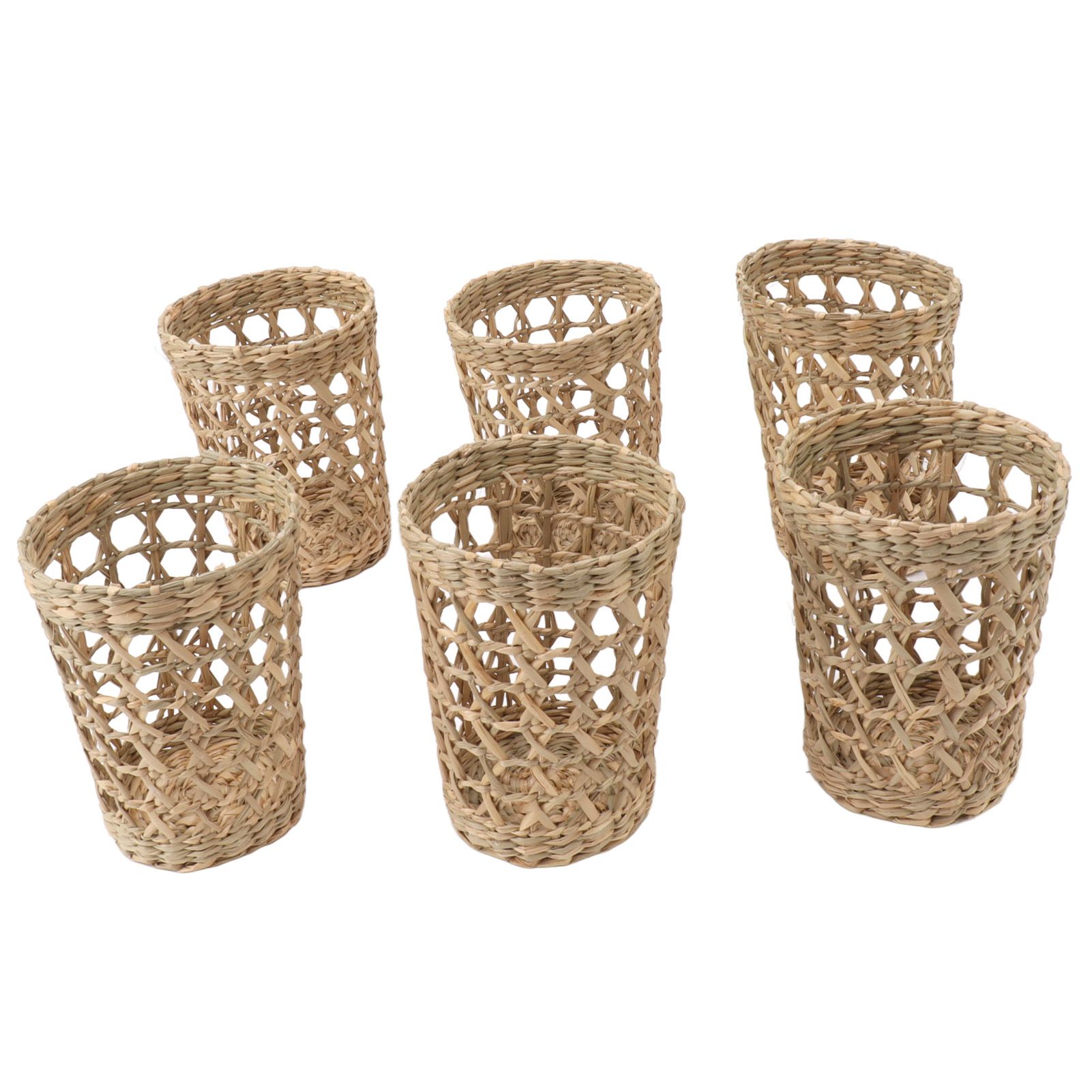6 PCS Woven Cup Holders Anti Scald Hollow Straw Woven Glass Cup Sleeve for view 9