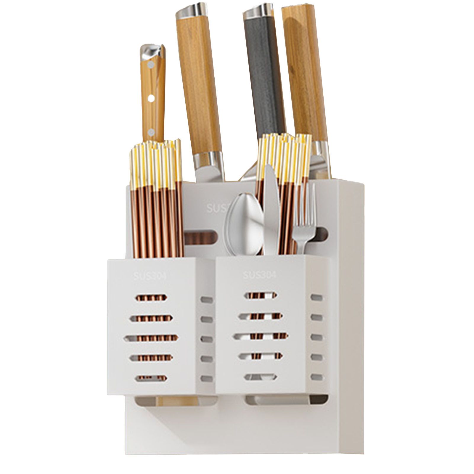 Utensil Holder Stainless Steel Wall Mount Chopstick Draining Storage Shelf for
