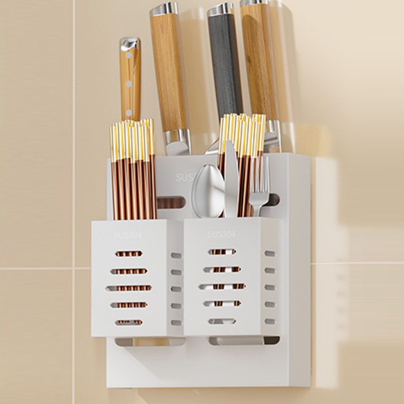 Utensil Holder Stainless Steel Wall Mount Chopstick Draining Storage Shelf for view 4