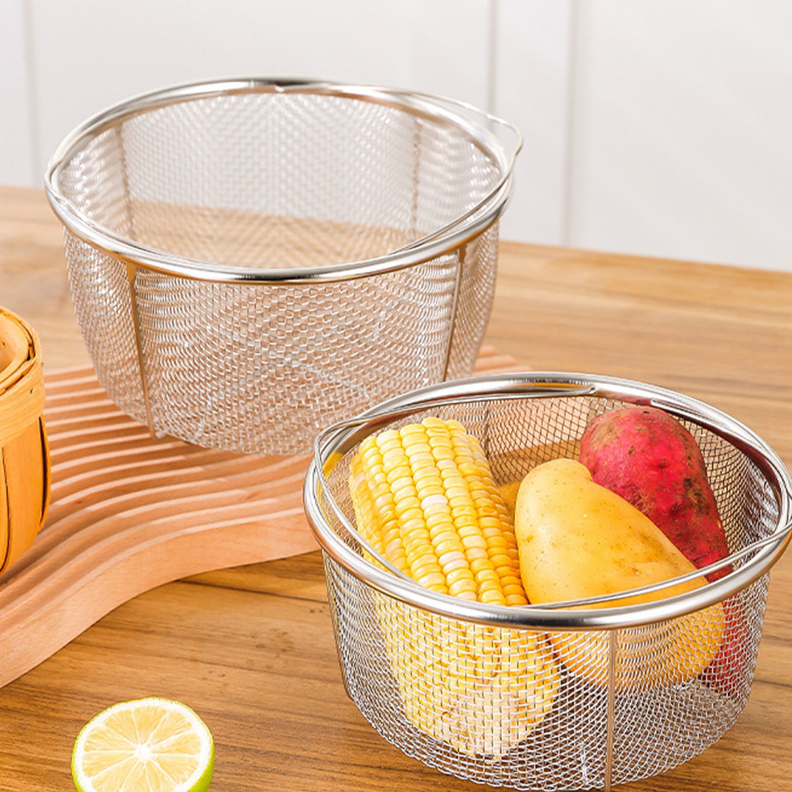 Mesh Steaming Basket Stainless Steel Comfortable Handles Heat Resistant view 8