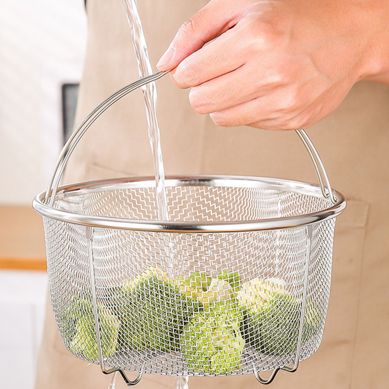Mesh Steaming Basket Stainless Steel Comfortable Handles Heat Resistant view 11