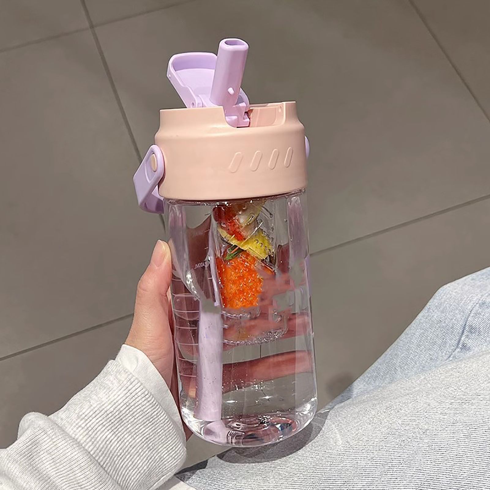 Straw Water Bottle Built in Tea Strainer with Handle PC 700ml Beautiful Cute view 10
