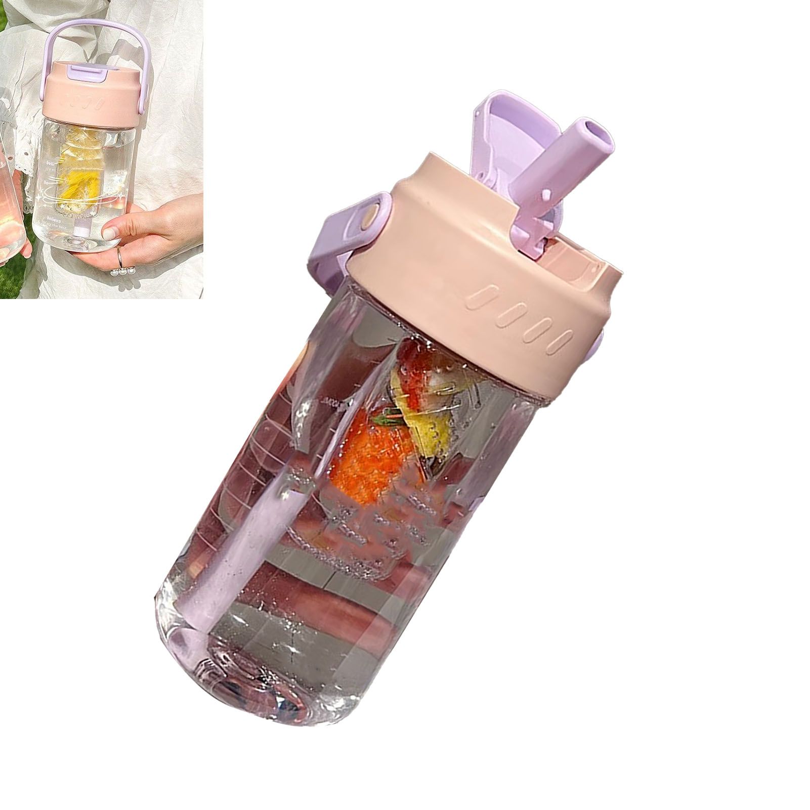 Straw Water Bottle Built in Tea Strainer with Handle PC 700ml Beautiful Cute view 11