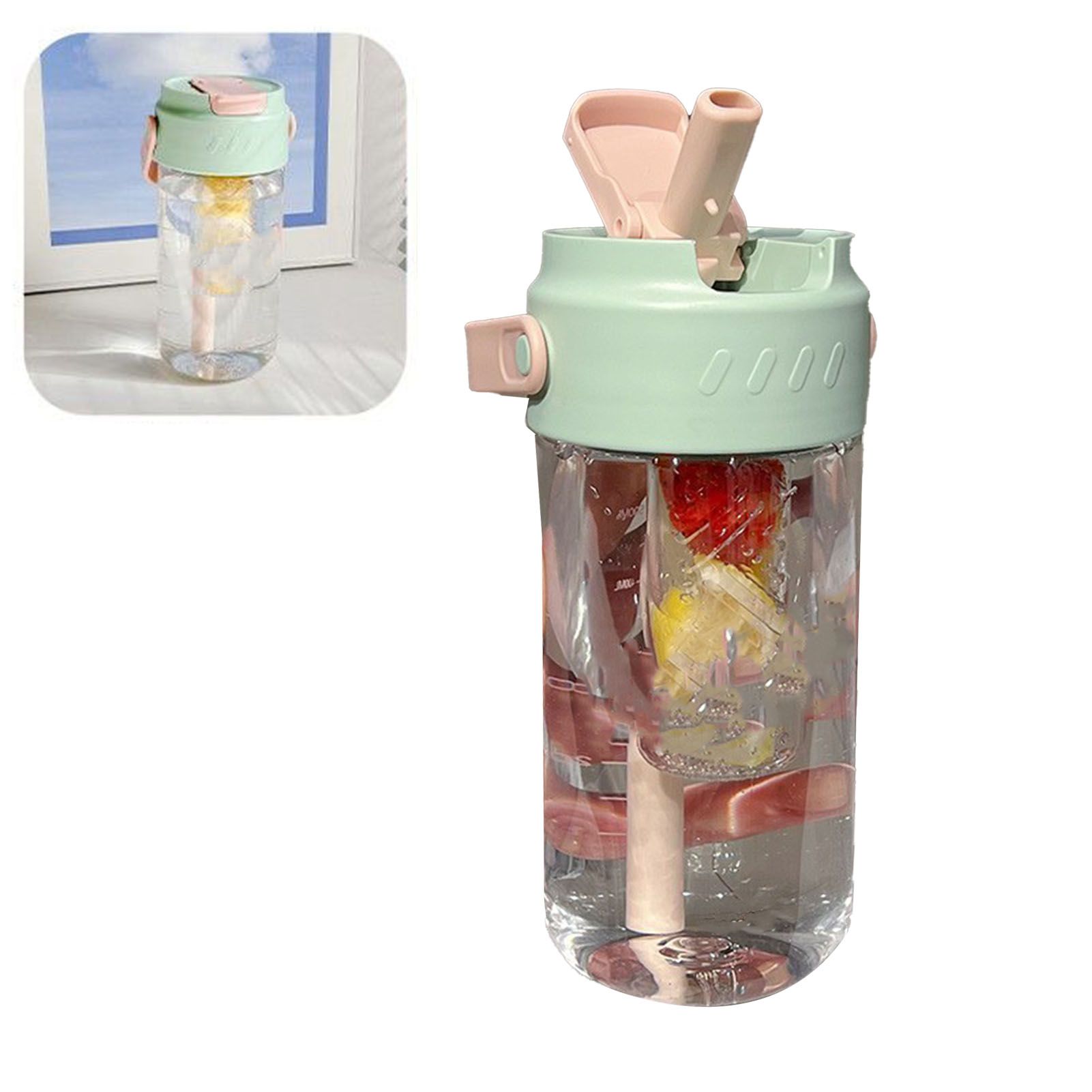 Straw Water Bottle Built in Tea Strainer with Handle PC 700ml Beautiful Cute view 5