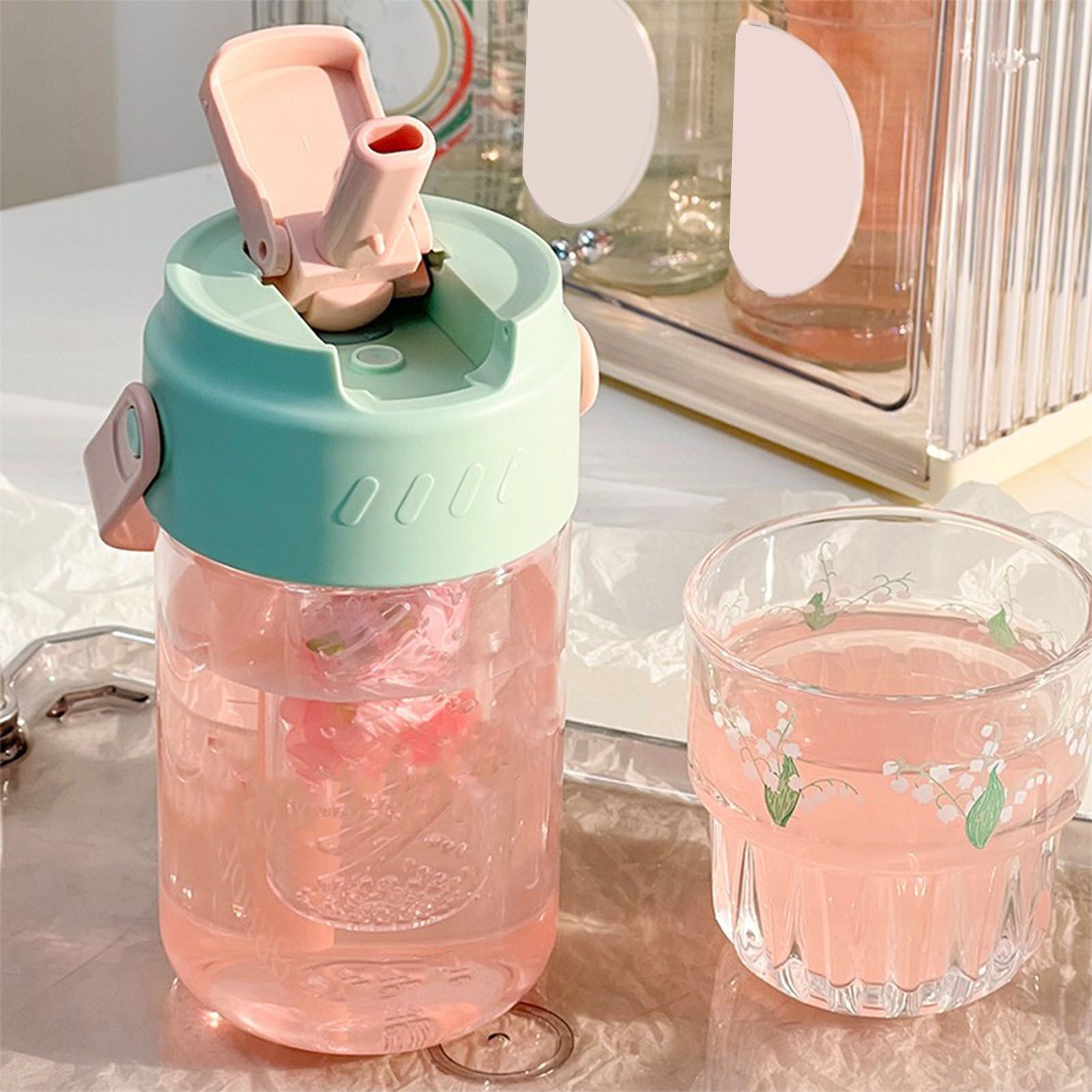 Straw Water Bottle Built in Tea Strainer with Handle PC 700ml Beautiful Cute view 6