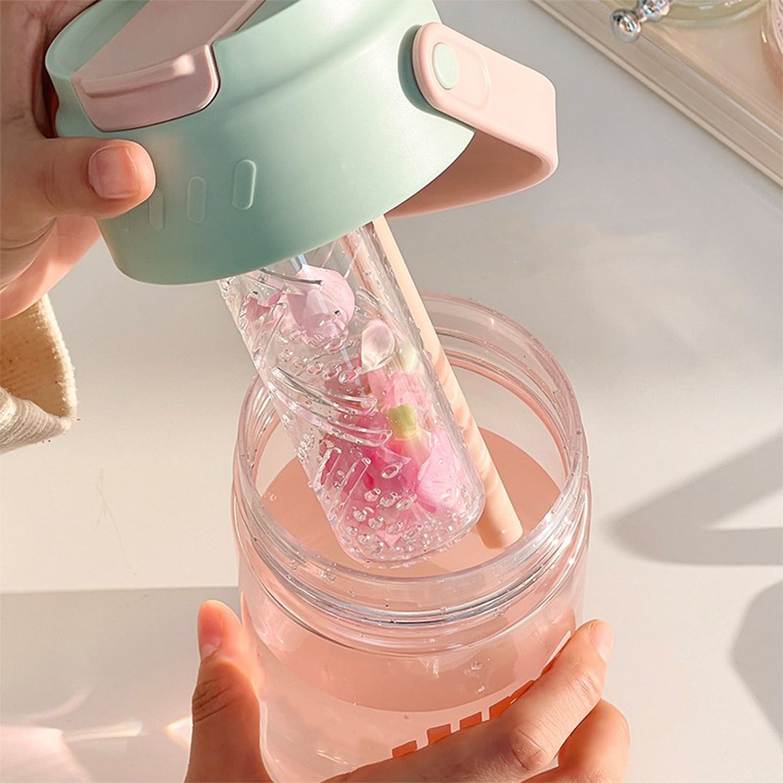 Straw Water Bottle Built in Tea Strainer with Handle PC 700ml Beautiful Cute view 11