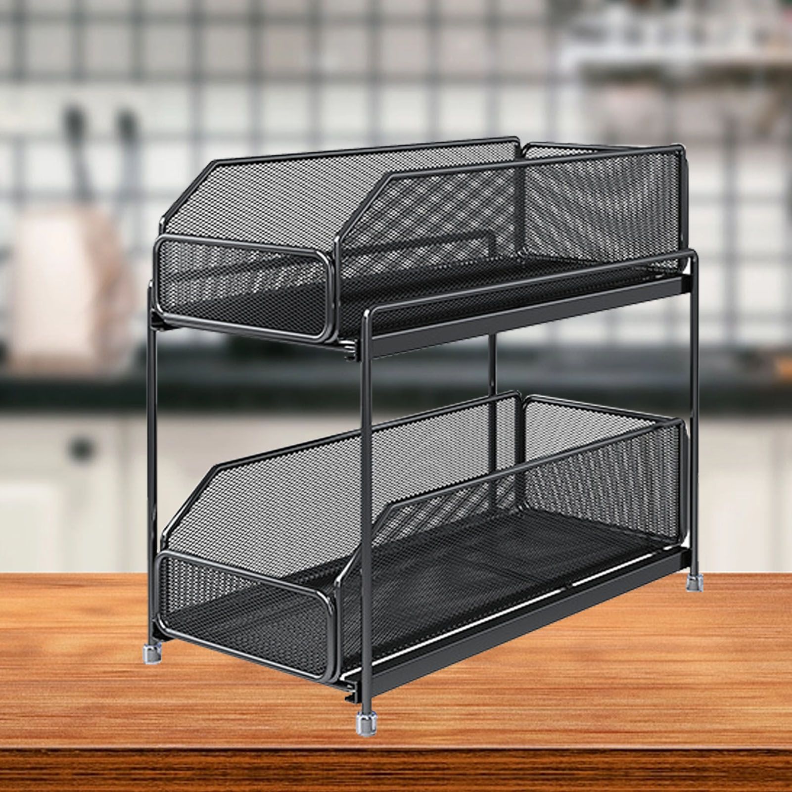 Pull Out Cabinet Organizer 2 Tier Carbon Steel Mesh Large Capacity Easy view 2