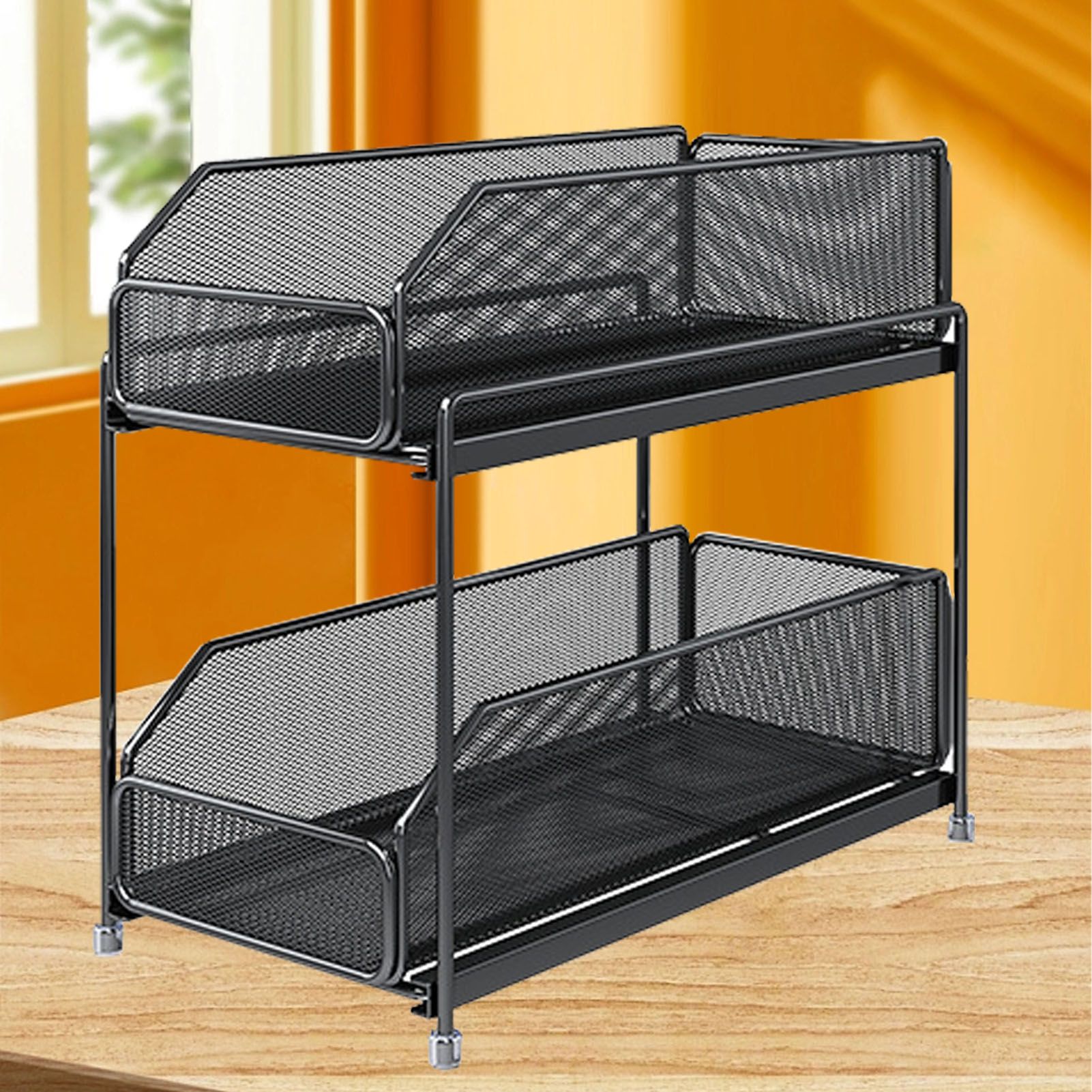 Pull Out Cabinet Organizer 2 Tier Carbon Steel Mesh Large Capacity Easy view 3