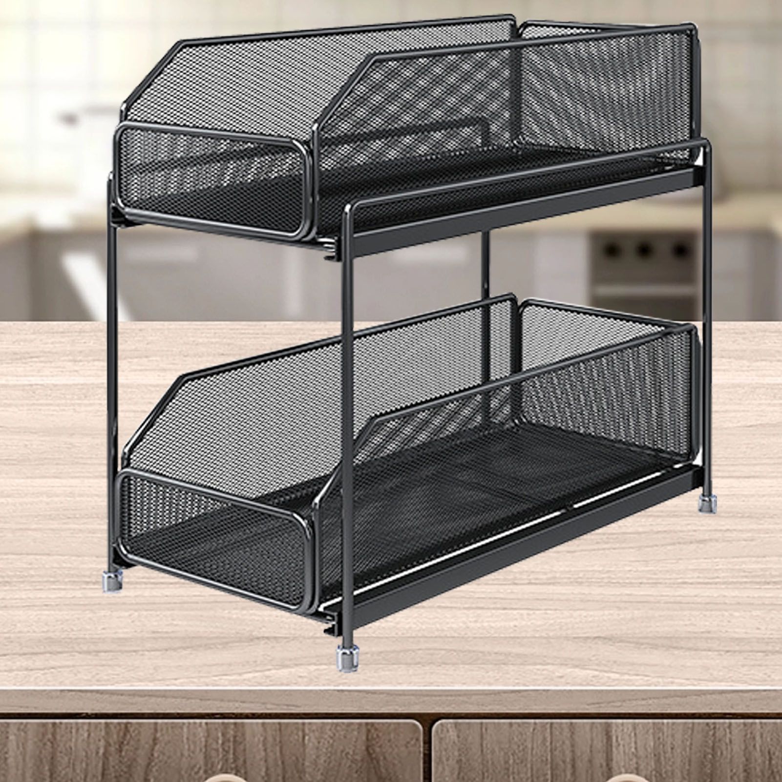 Pull Out Cabinet Organizer 2 Tier Carbon Steel Mesh Large Capacity Easy view 4
