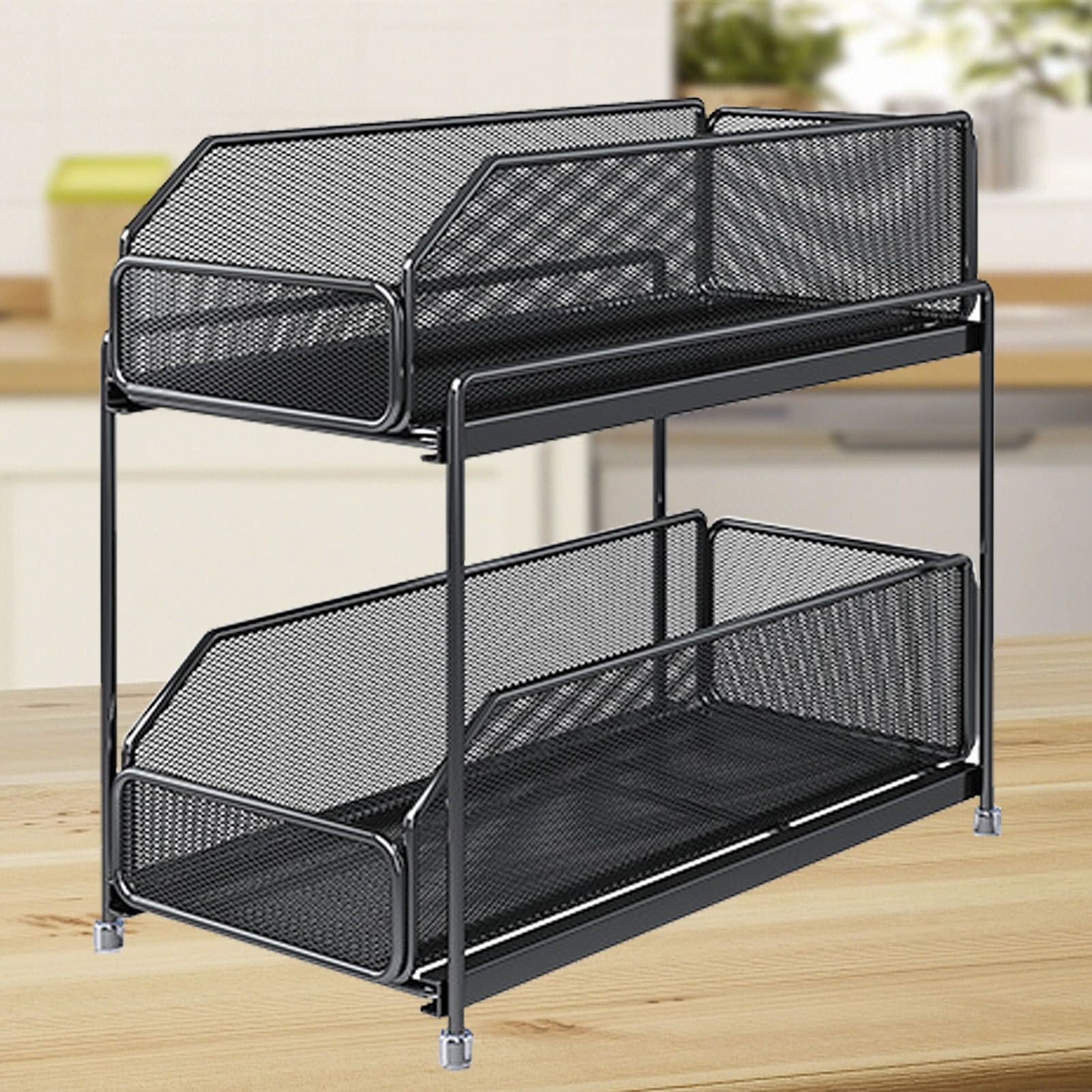 Pull Out Cabinet Organizer 2 Tier Carbon Steel Mesh Large Capacity Easy view 5