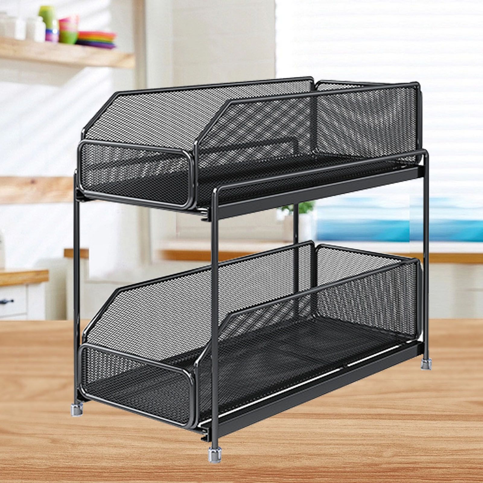 Pull Out Cabinet Organizer 2 Tier Carbon Steel Mesh Large Capacity Easy view 6