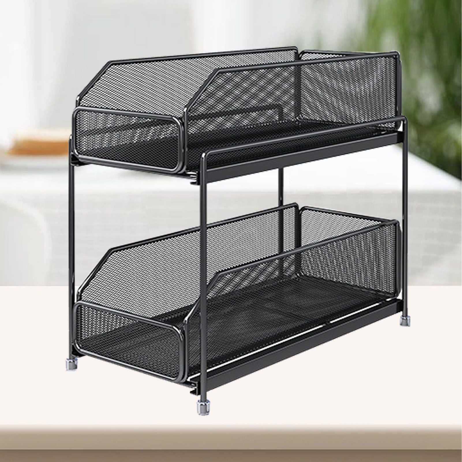 Pull Out Cabinet Organizer 2 Tier Carbon Steel Mesh Large Capacity Easy view 7