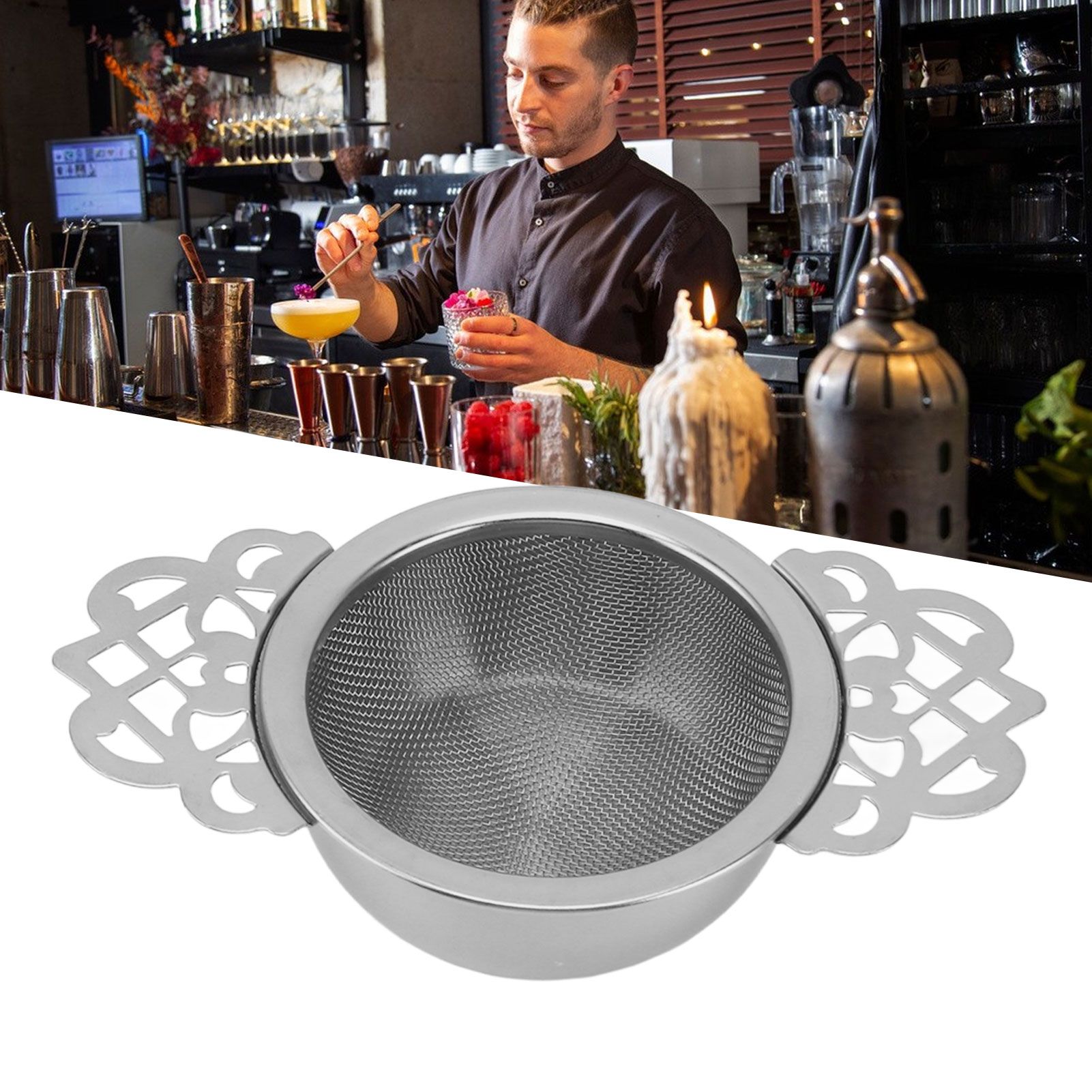 Stainless Steel Tea Strainers with Drip Bowl Double Handles Reusable Fine Mesh view 12