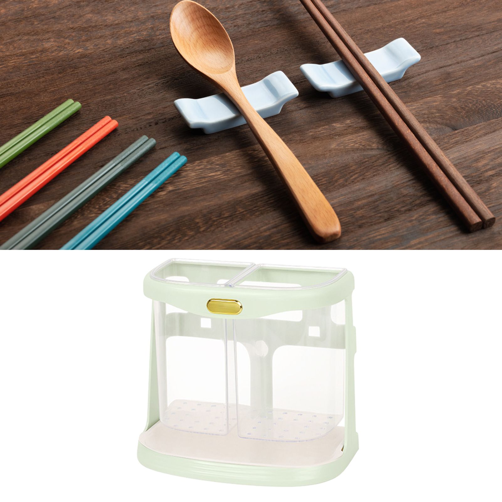 Chopsticks Drain Bucket Wall Mounted Double Compartment Hole Free Chopsticks view 5