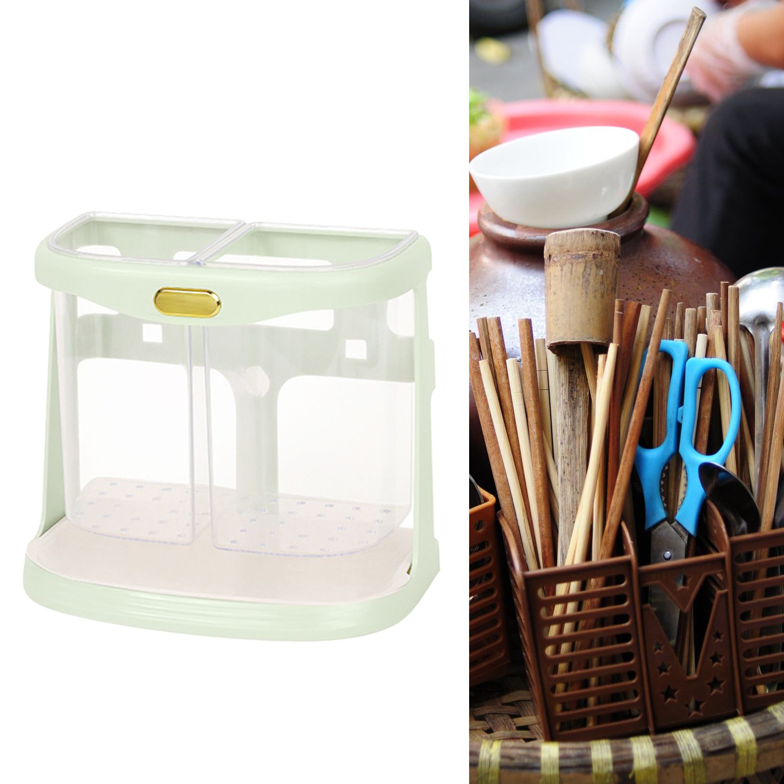 Chopsticks Drain Bucket Wall Mounted Double Compartment Hole Free Chopsticks view 6