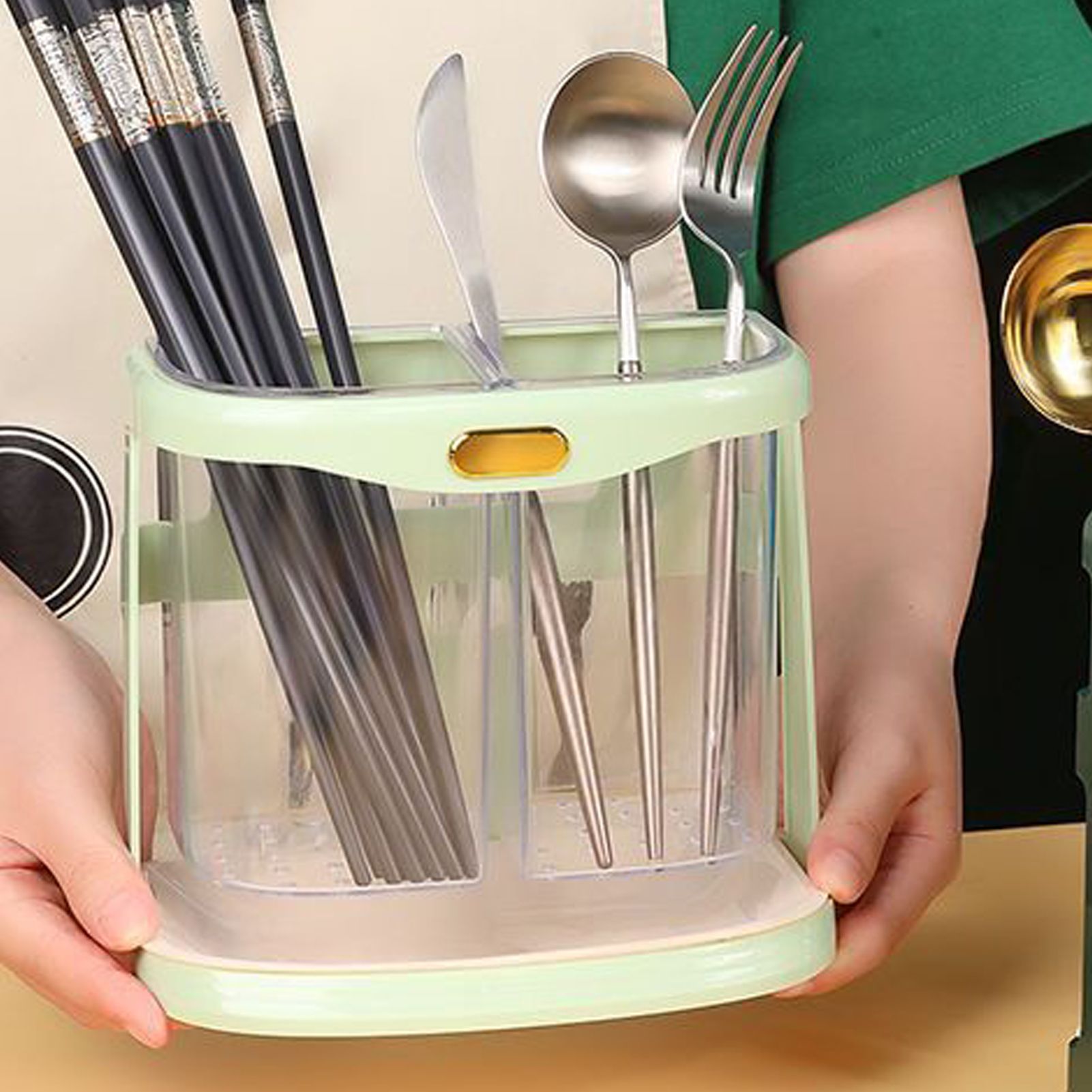 Chopsticks Drain Bucket Wall Mounted Double Compartment Hole Free Chopsticks view 10