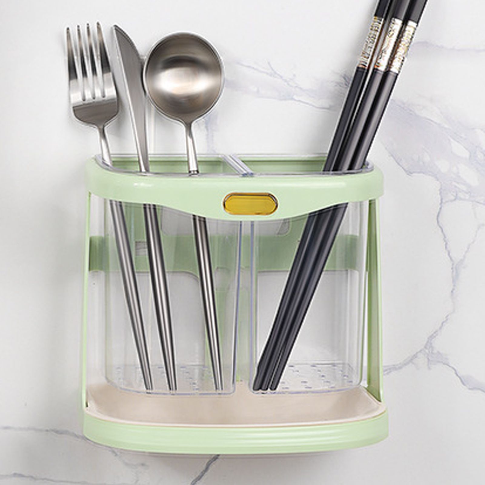 Chopsticks Drain Bucket Wall Mounted Double Compartment Hole Free Chopsticks view 12