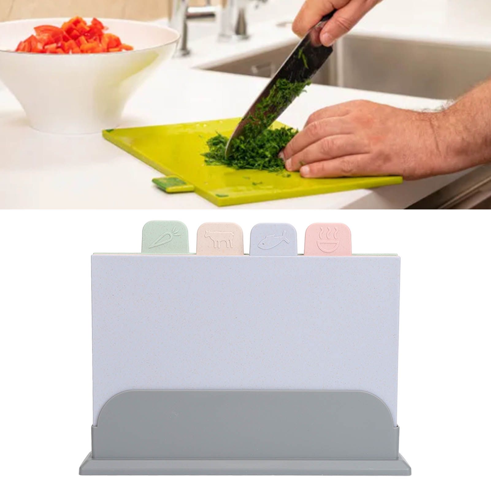 4pcs Color Coded Cutting Boards Set with Holder Double Sided Use Classified view 12