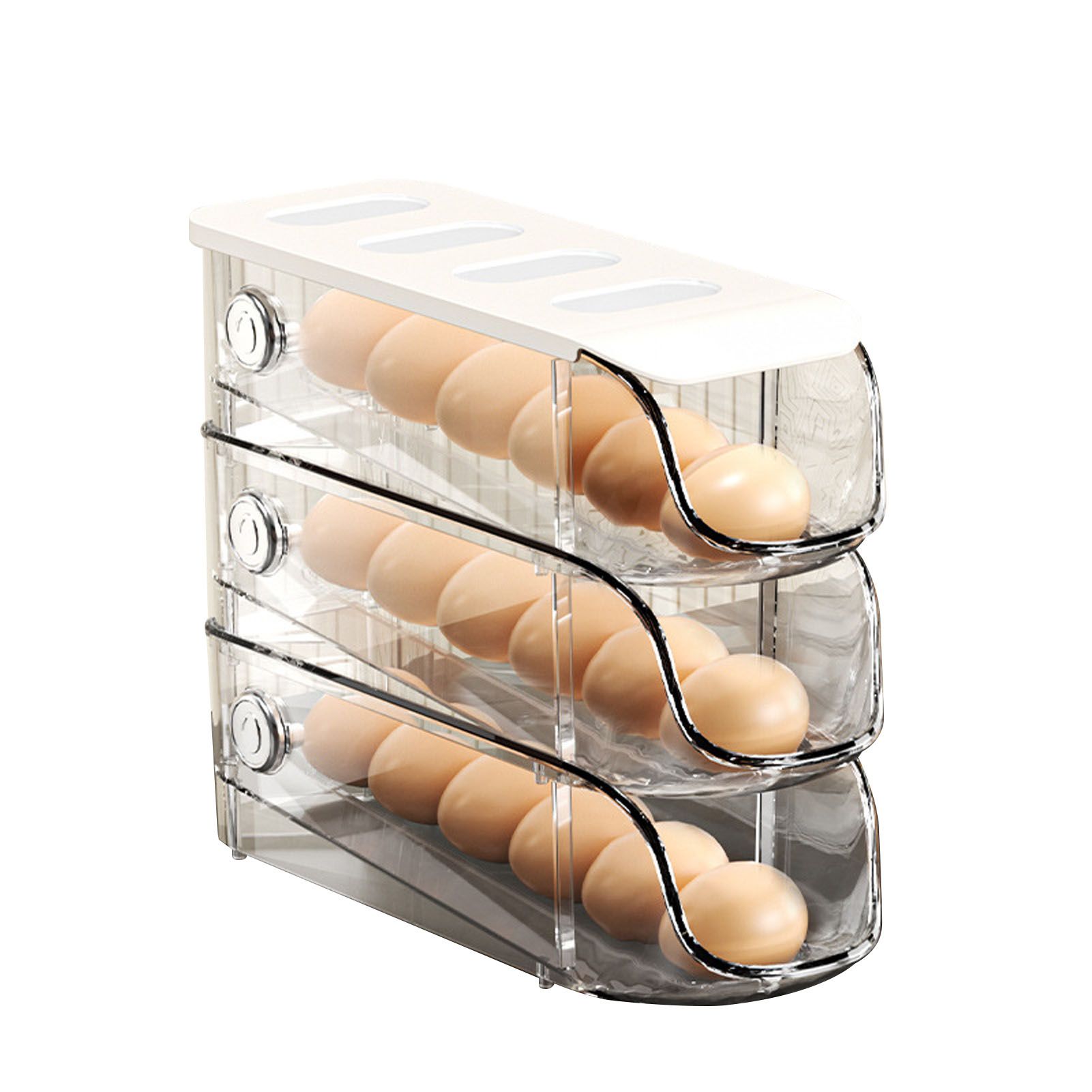 3PCS Egg Container For Refrigerator Plastic Stackable Auto Rolling Egg Holder