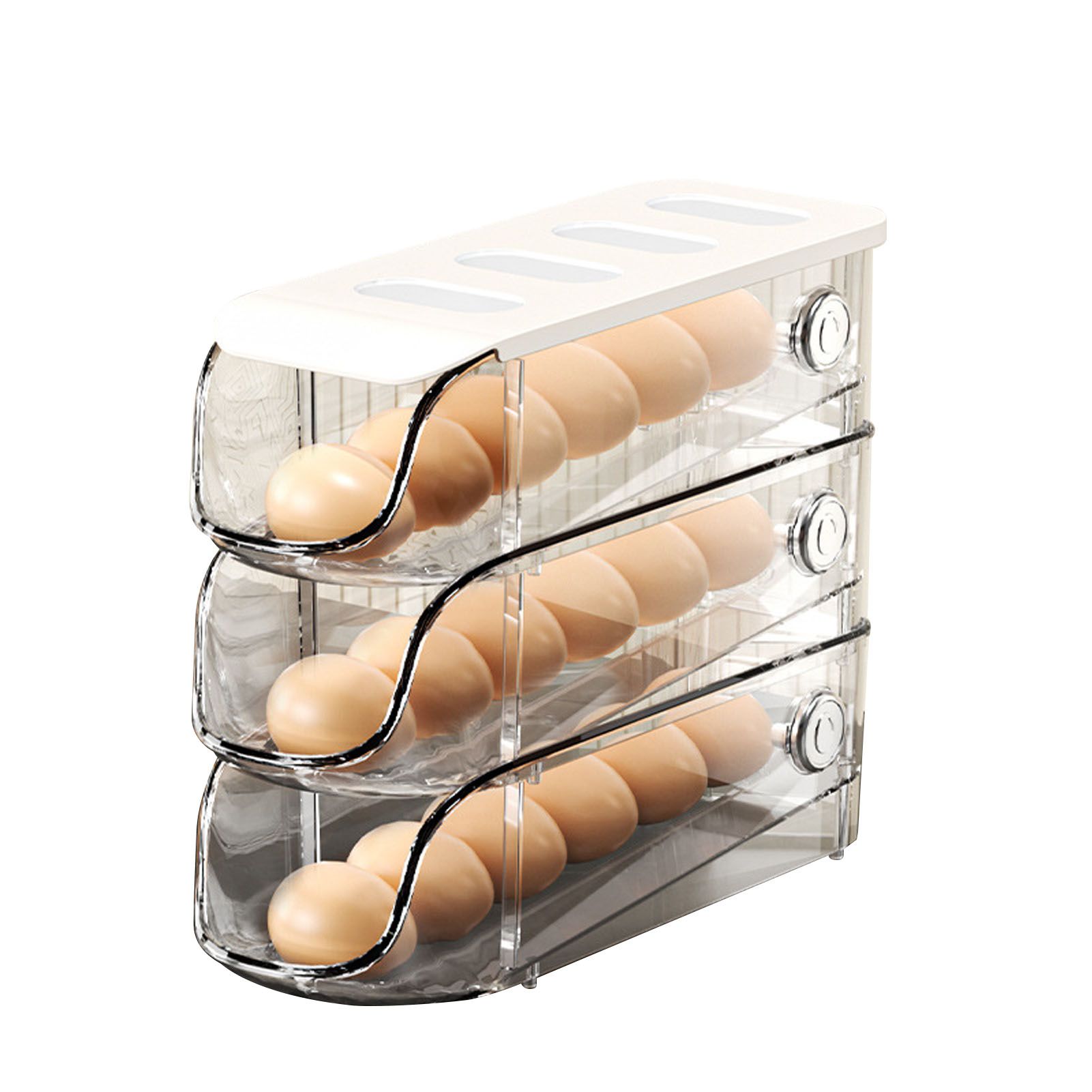 3PCS Egg Container For Refrigerator Plastic Stackable Auto Rolling Egg Holder view 2