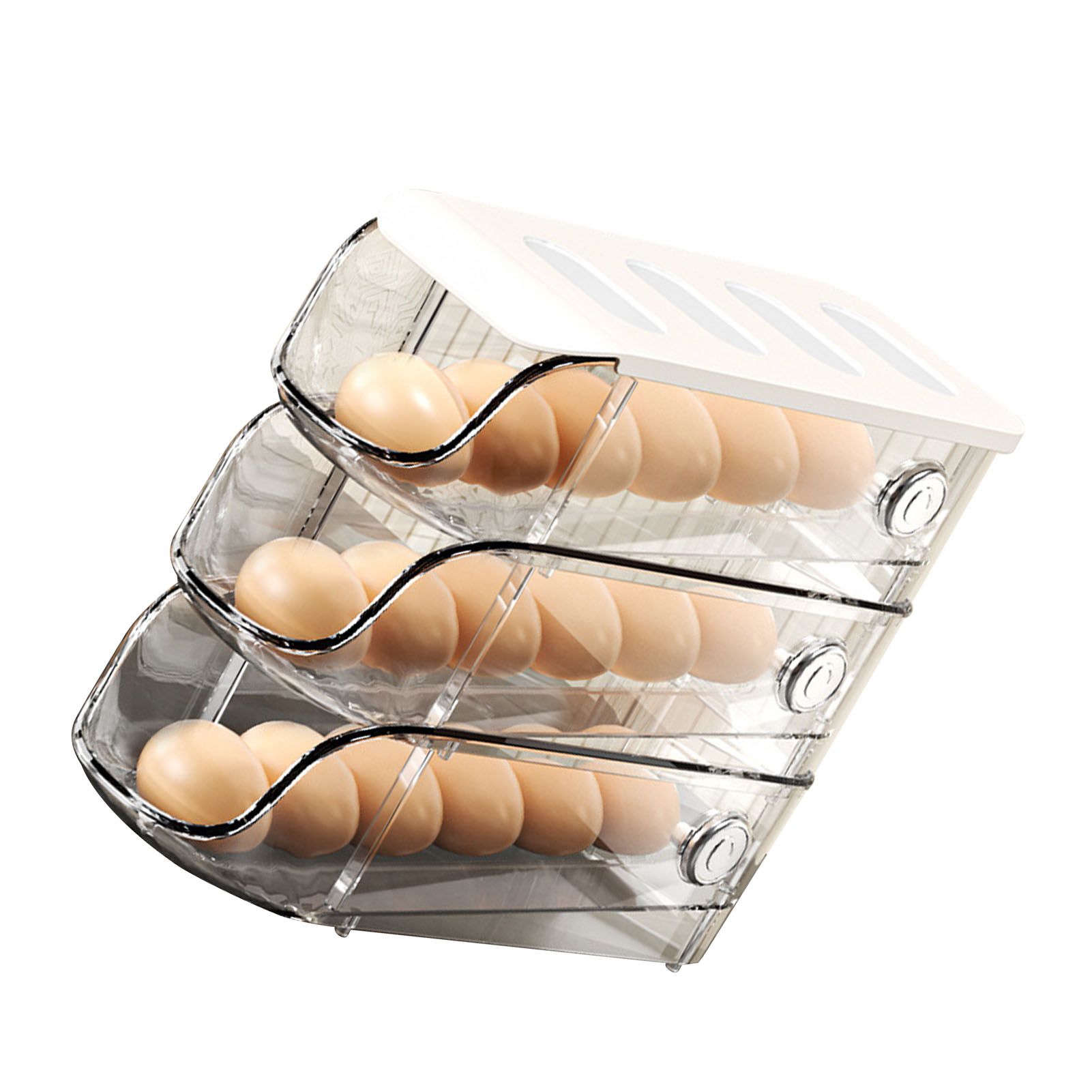 3PCS Egg Container For Refrigerator Plastic Stackable Auto Rolling Egg Holder view 3