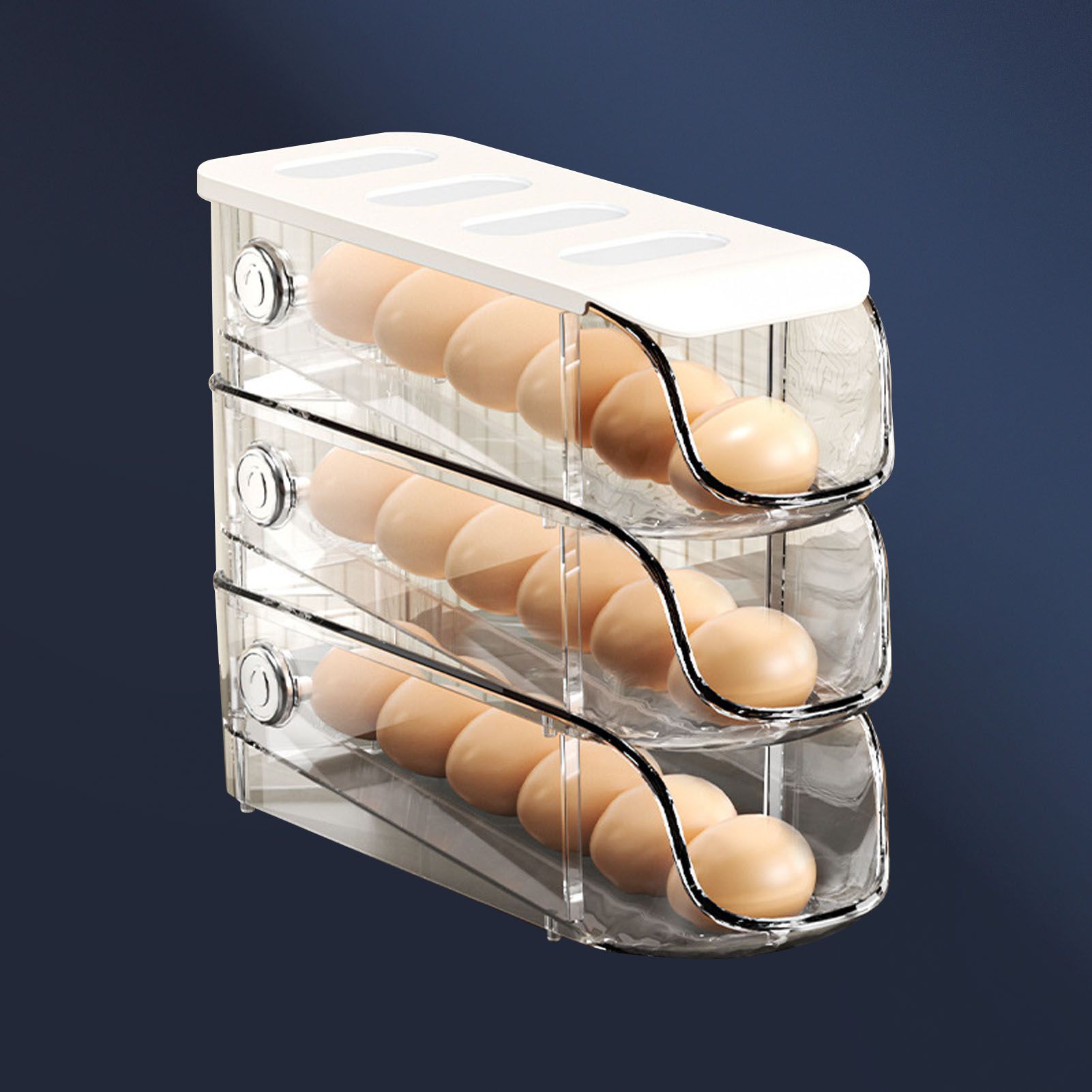 3PCS Egg Container For Refrigerator Plastic Stackable Auto Rolling Egg Holder view 5