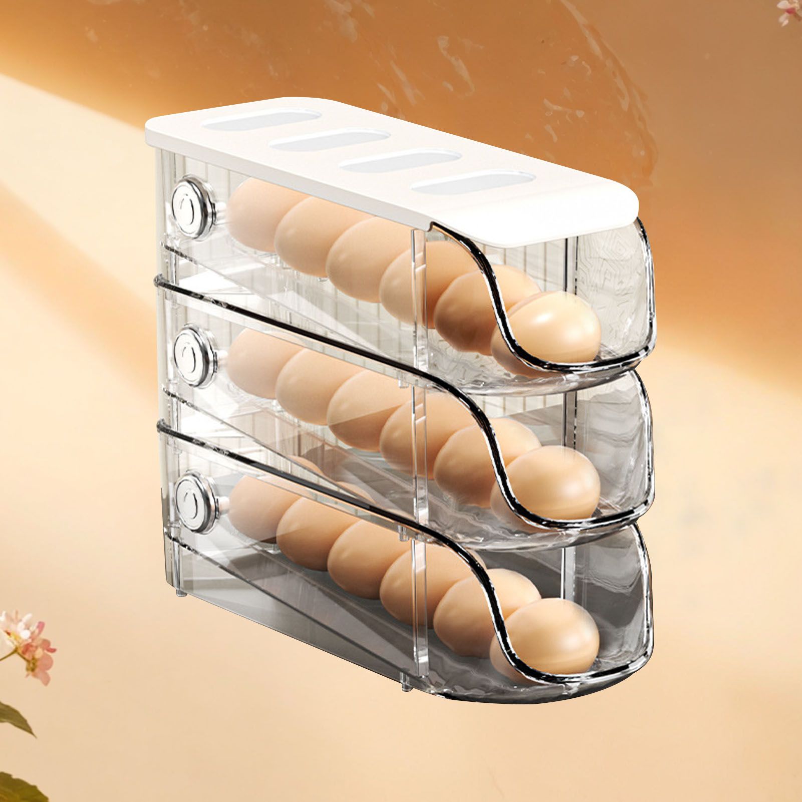 3PCS Egg Container For Refrigerator Plastic Stackable Auto Rolling Egg Holder view 6